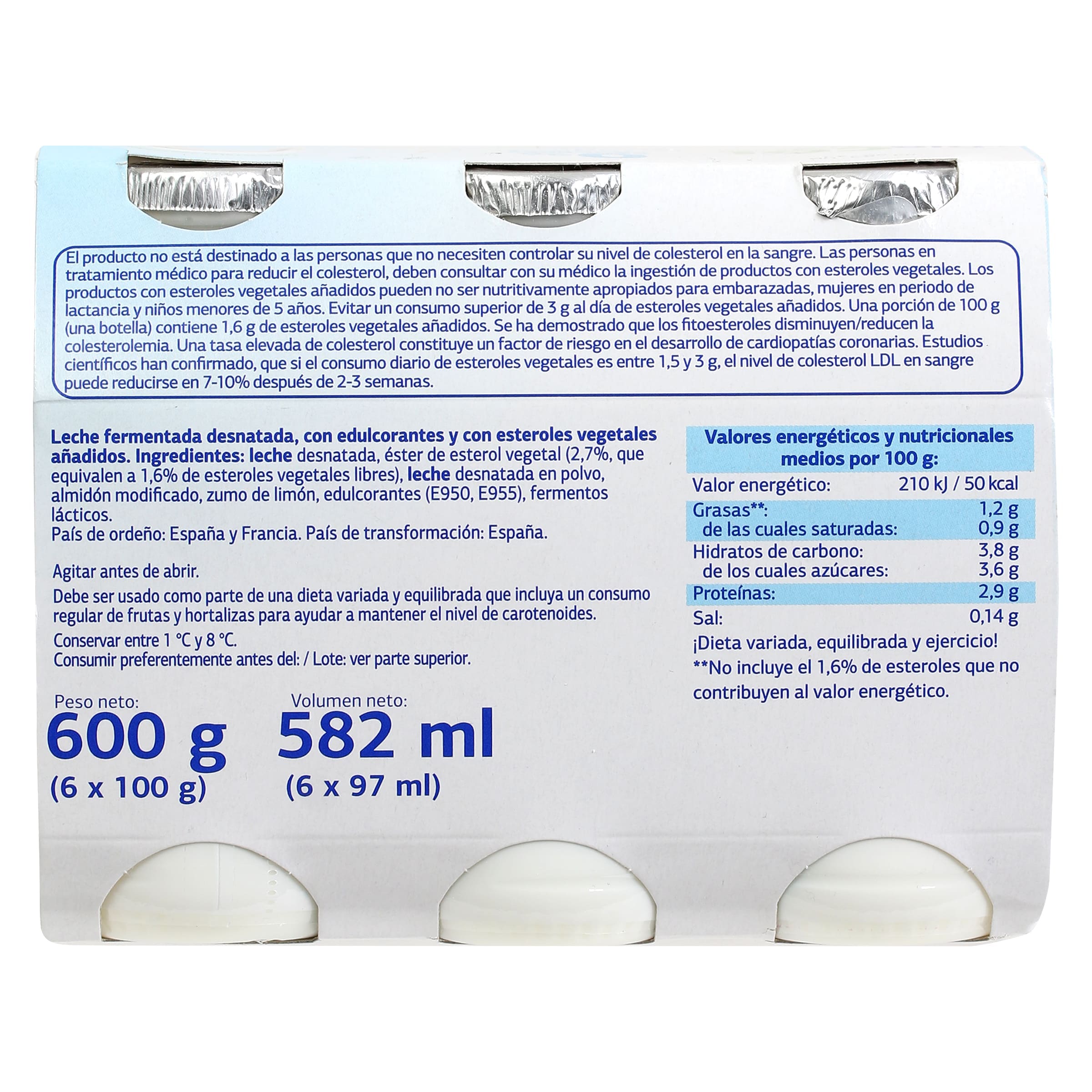 Bebida láctea natural 0% azúcares añadidos Diacol 6 x 100 g