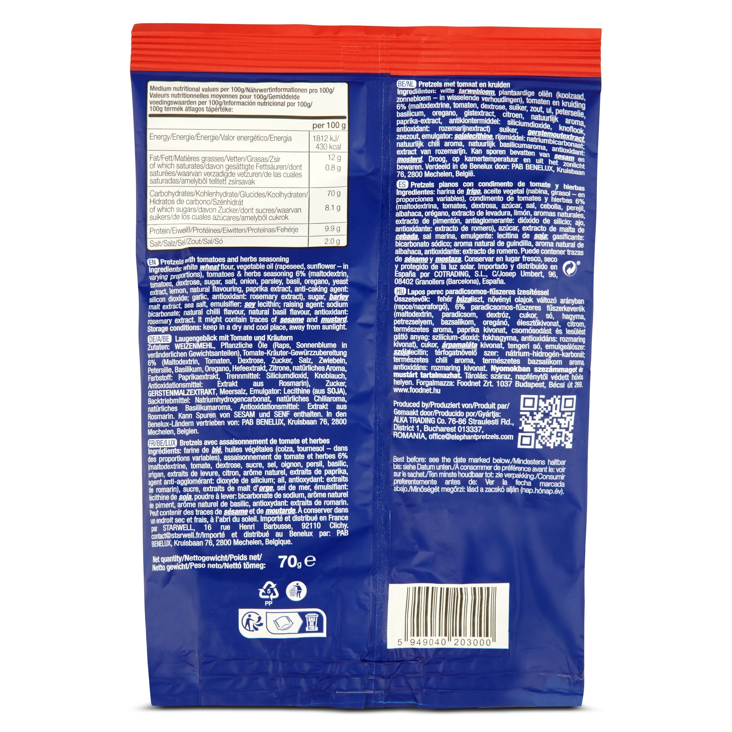 Galletas saladas tomate y hierbas Elephant 70 g