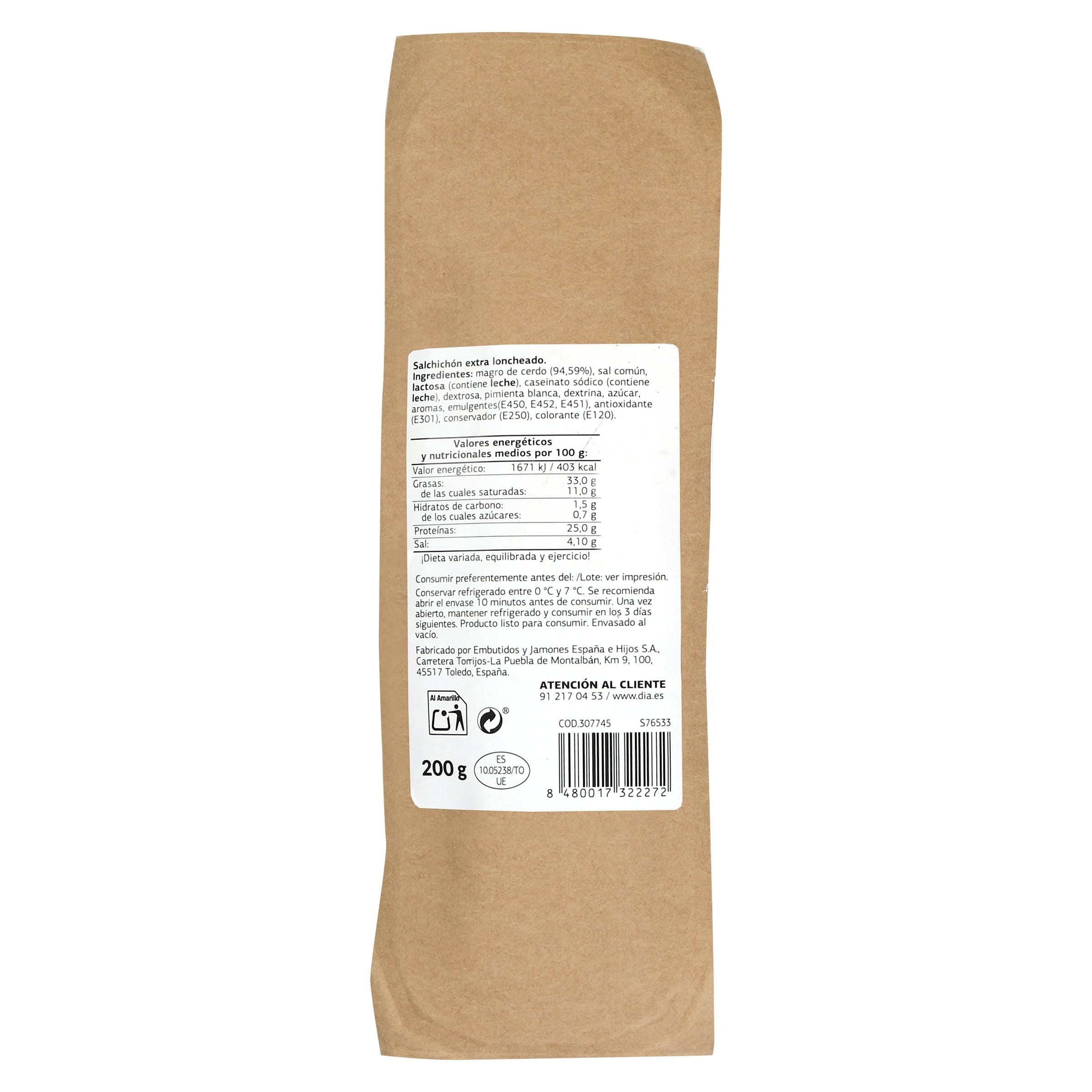 Salchichón ya cortado Dia Nuestra Alacena 200 g