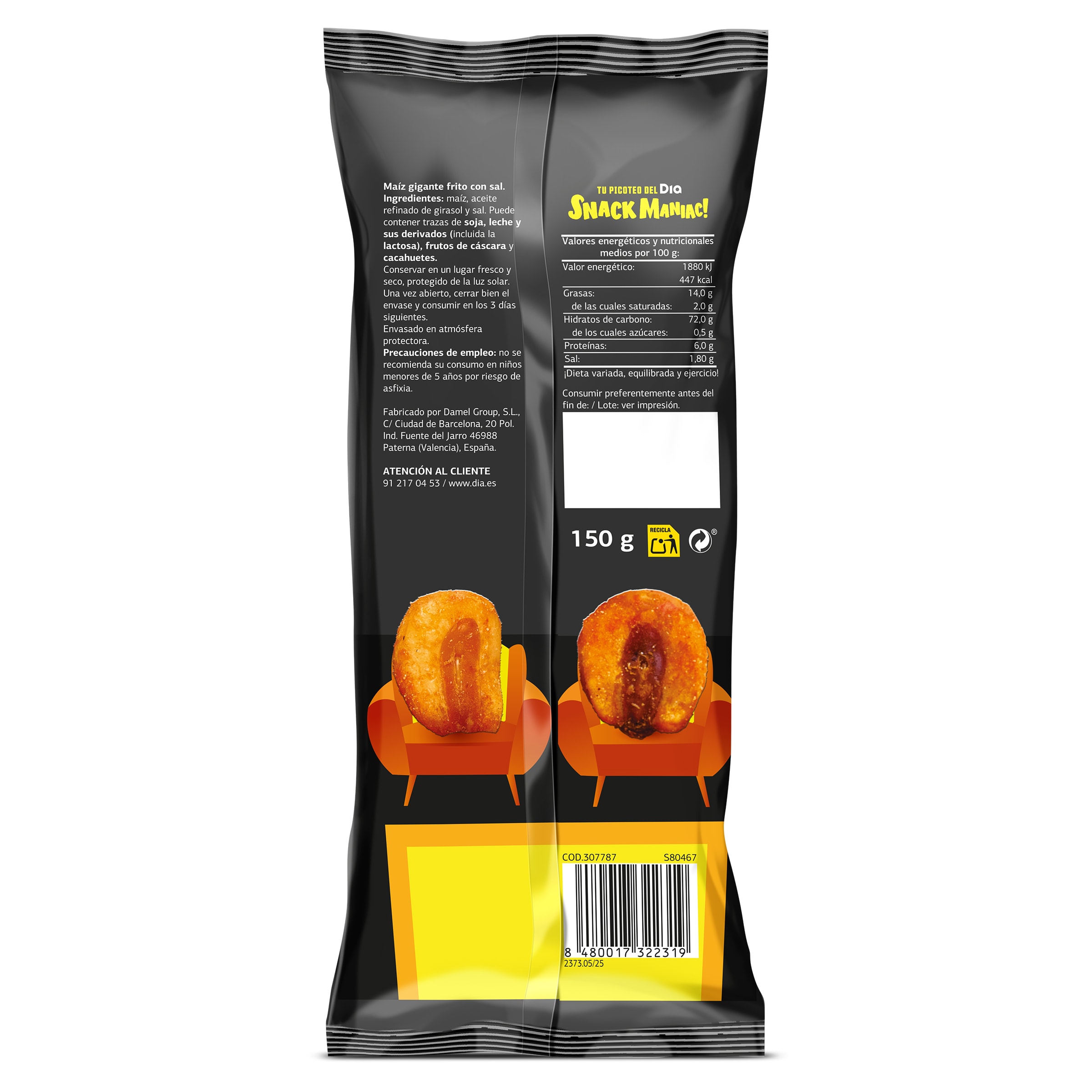 Maíz frito gigante Dia Snack Maniac 150 g