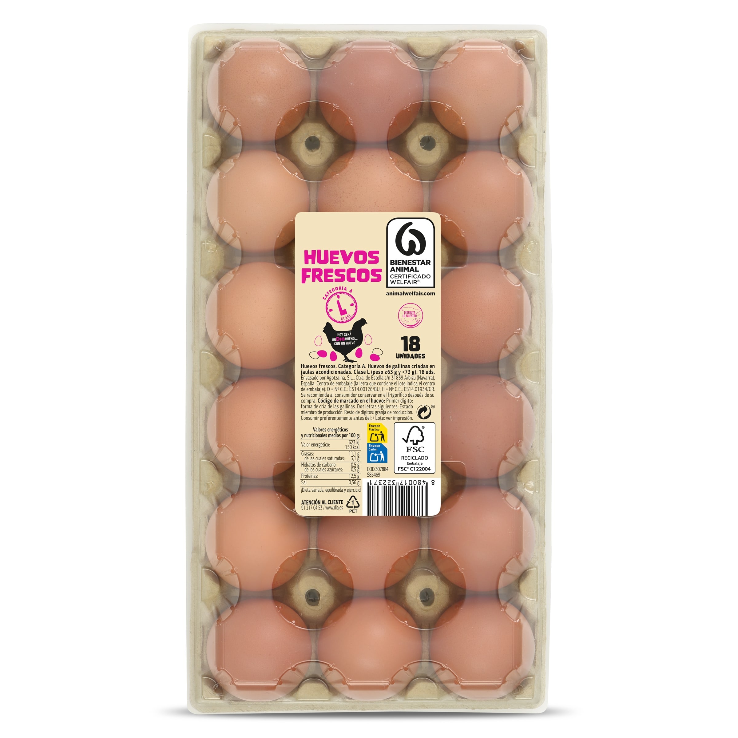 Huevos grandes L Dia 18 unidades