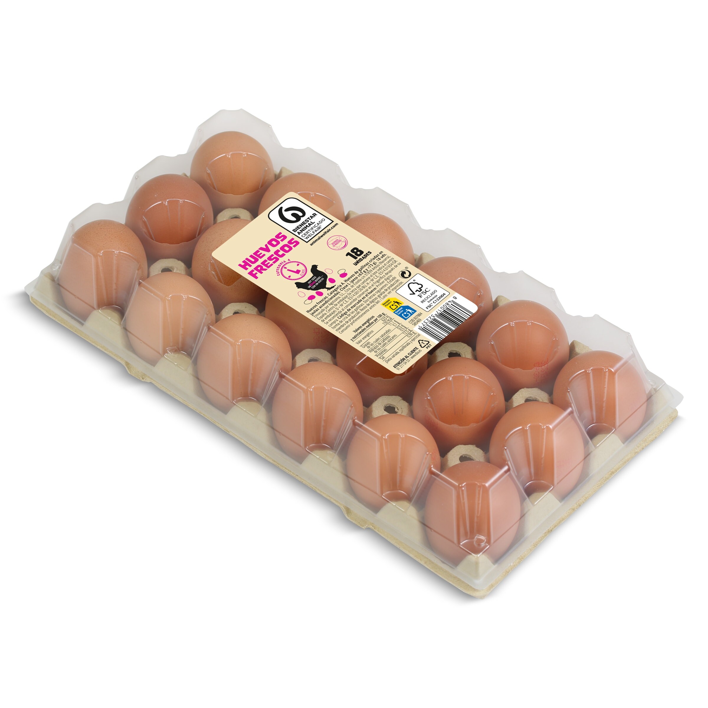 Huevos frescos categoría A clase L Dia 18 unidades