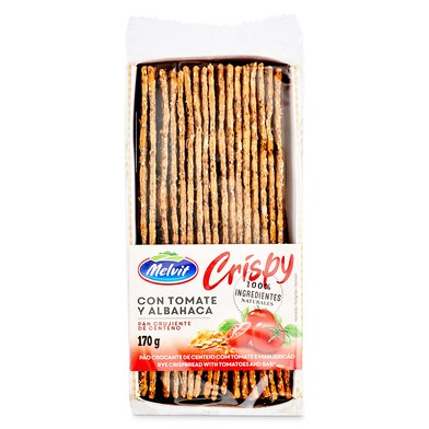 Pan crujiente de centeno con tomate y albahaca Melvit bolsa 170 g-0 Pan crujiente de centeno con tomate y albahaca Melvit bolsa 170 g-0