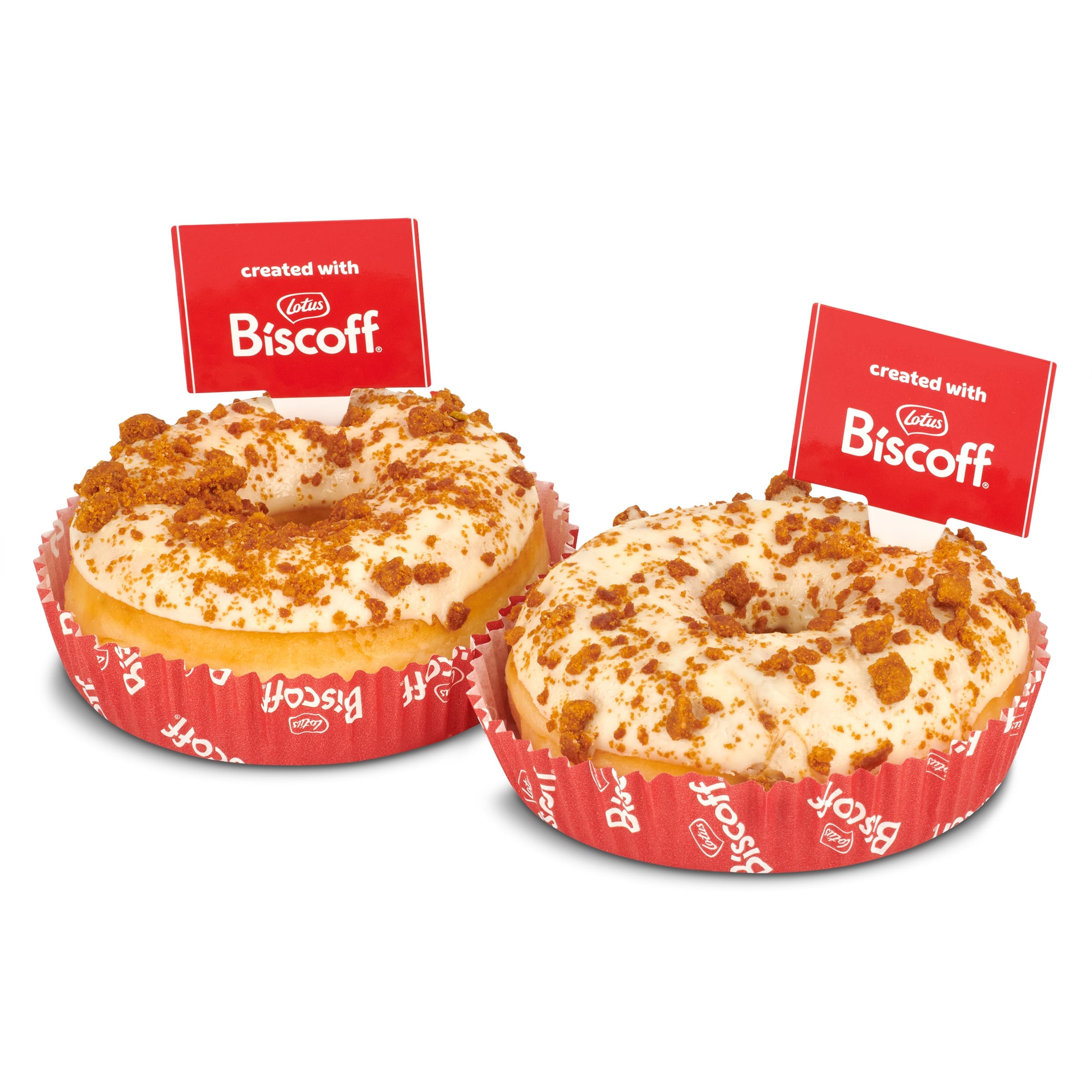 Rosquilla rellena de crema Biscoff cubierta de chocolate blanco y galleta 76 g