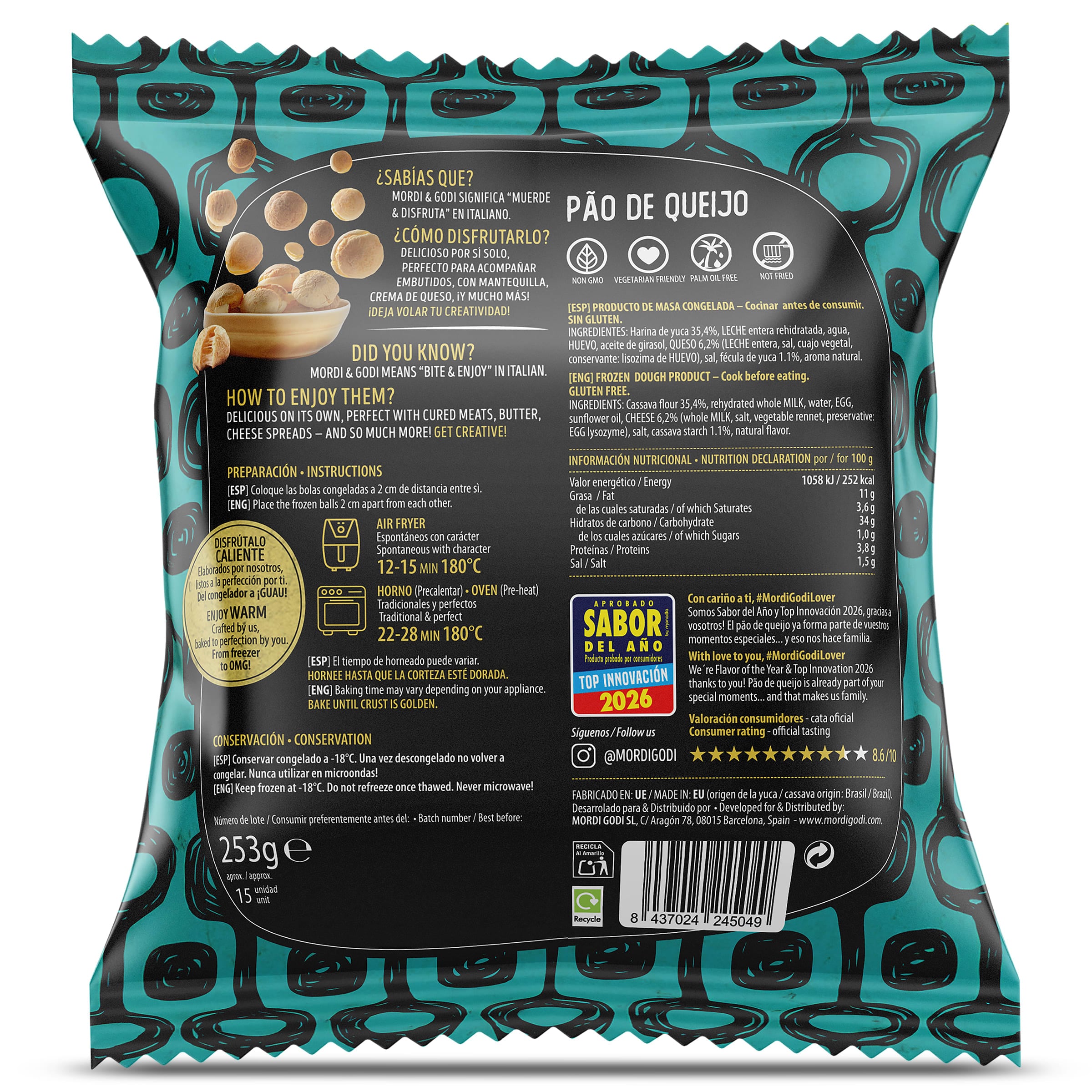 Pan de queso sin gluten Mordi & Godi 253 g