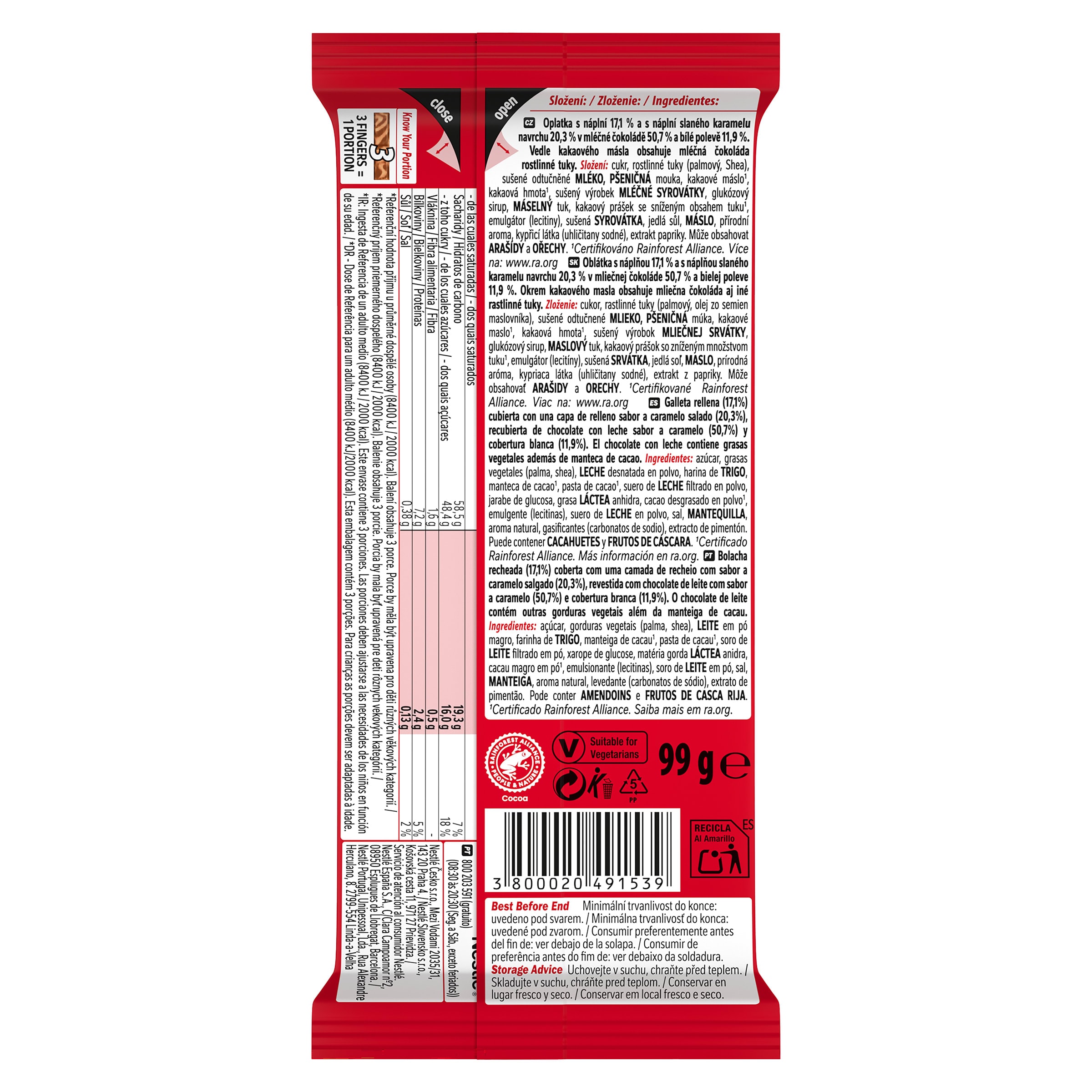 Barritas de galleta salted caramel Kit Kat 99 g