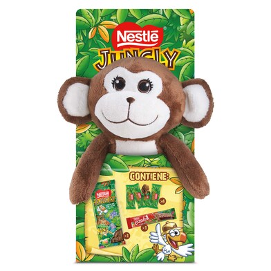 Chocolate con leche y galleta, barrita y figuritas + peluche Nestlé Jungly pack 155 g-0