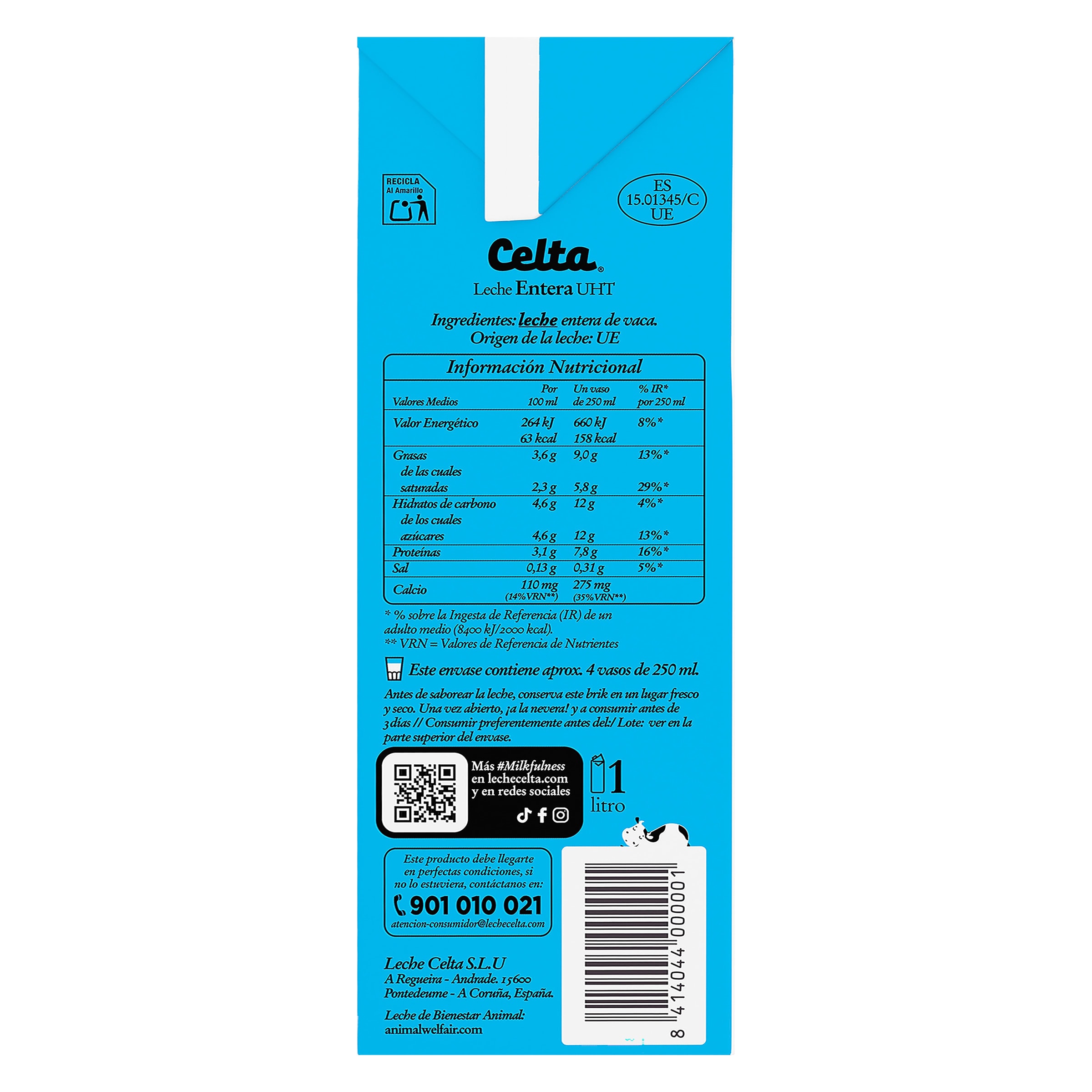 Leche entera Celta pack 6 x 1 L