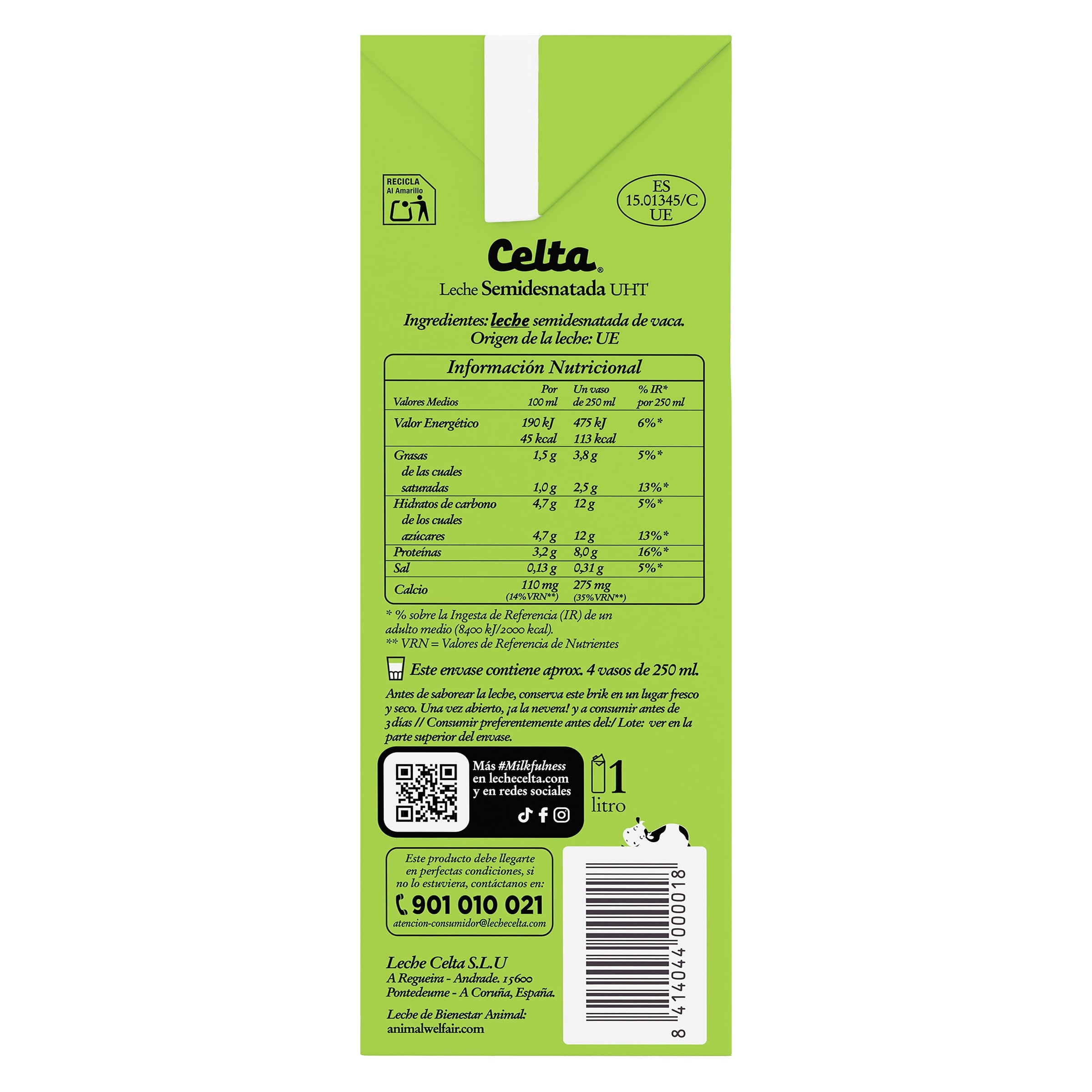 Leche semidesnatada Celta 1 L