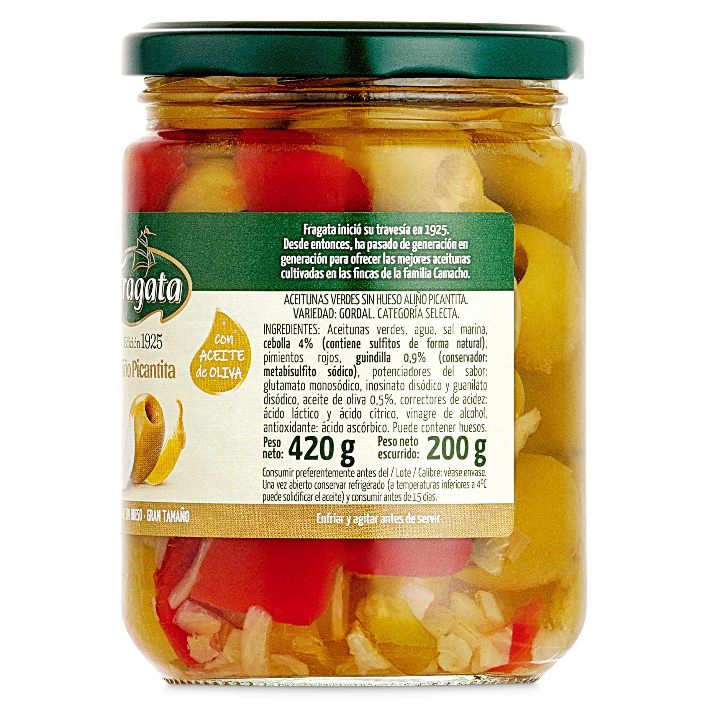 Aceitunas gordal sin hueso picantes Fragata 200 g