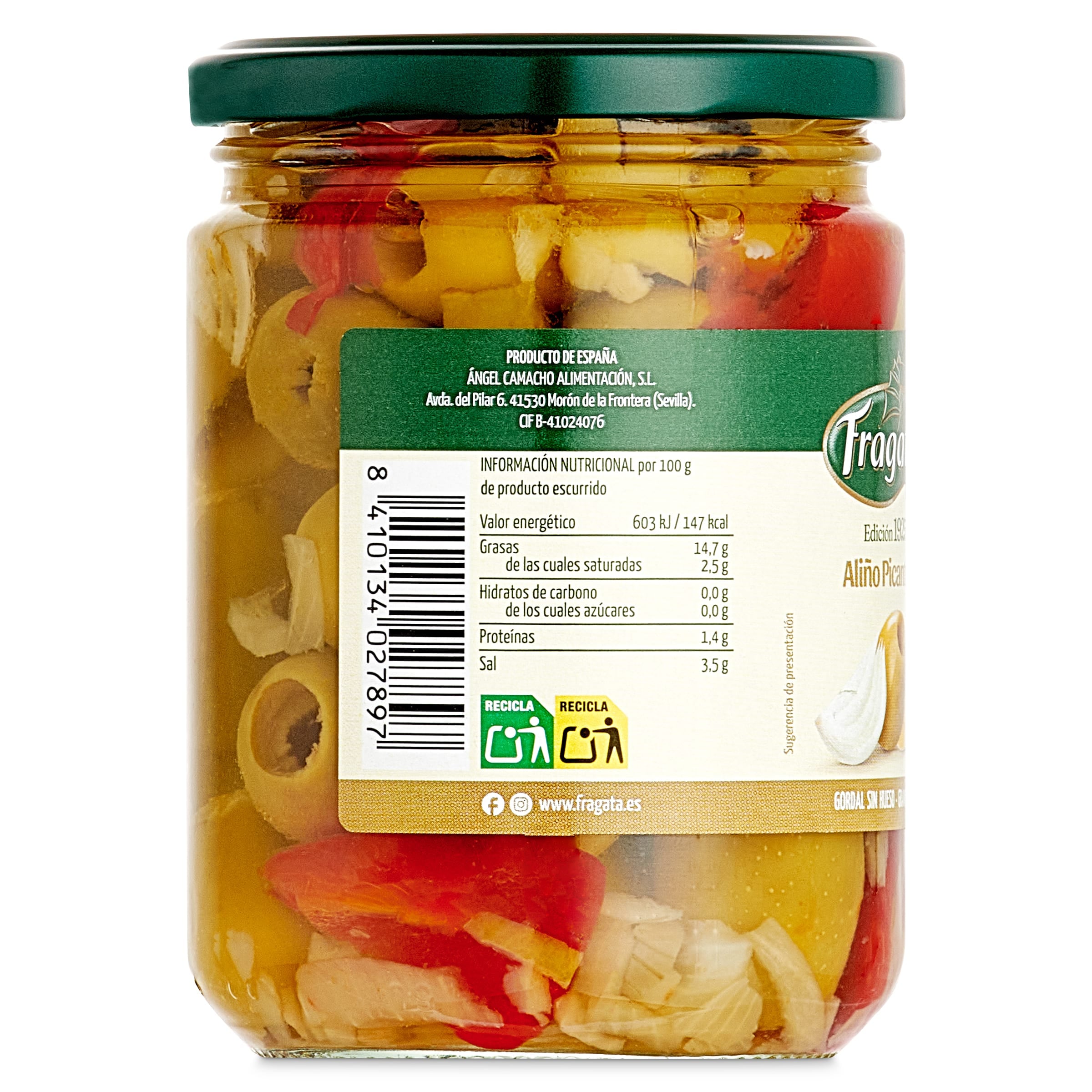 Aceitunas gordal sin hueso picantes Fragata 200 g