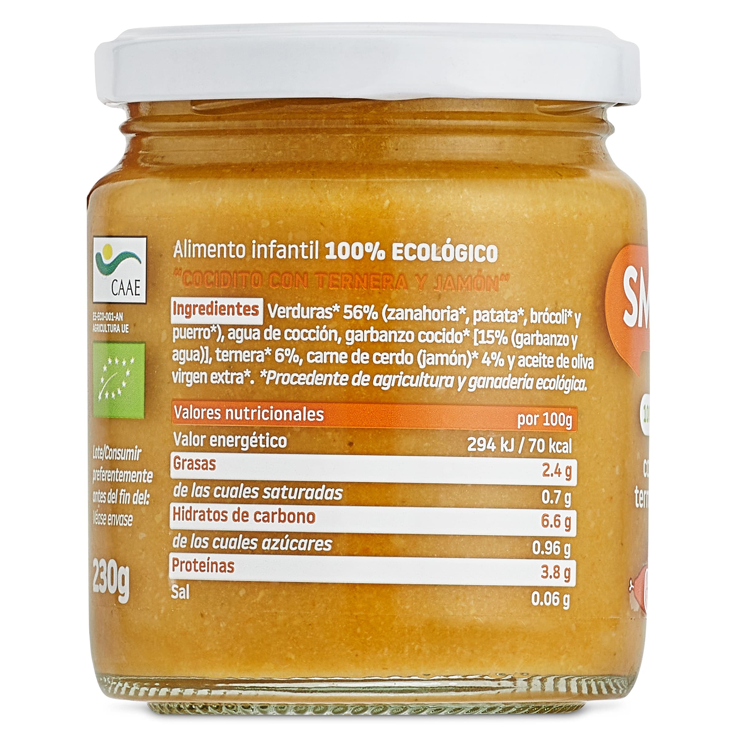 Puré de cocido con ternera y jamón Smileat 230 g