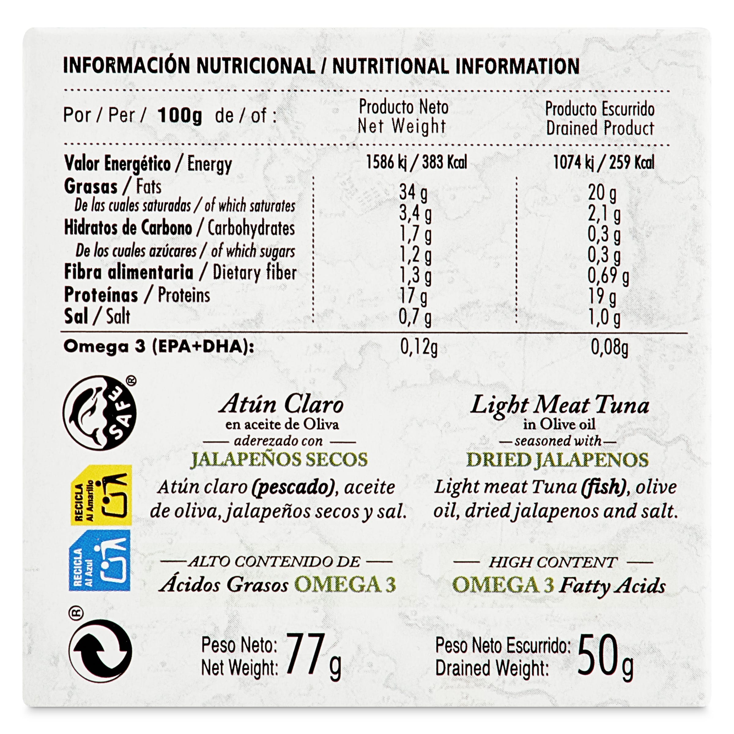 Atún claro en aceite de oliva con jalapeños Friscos 50 g