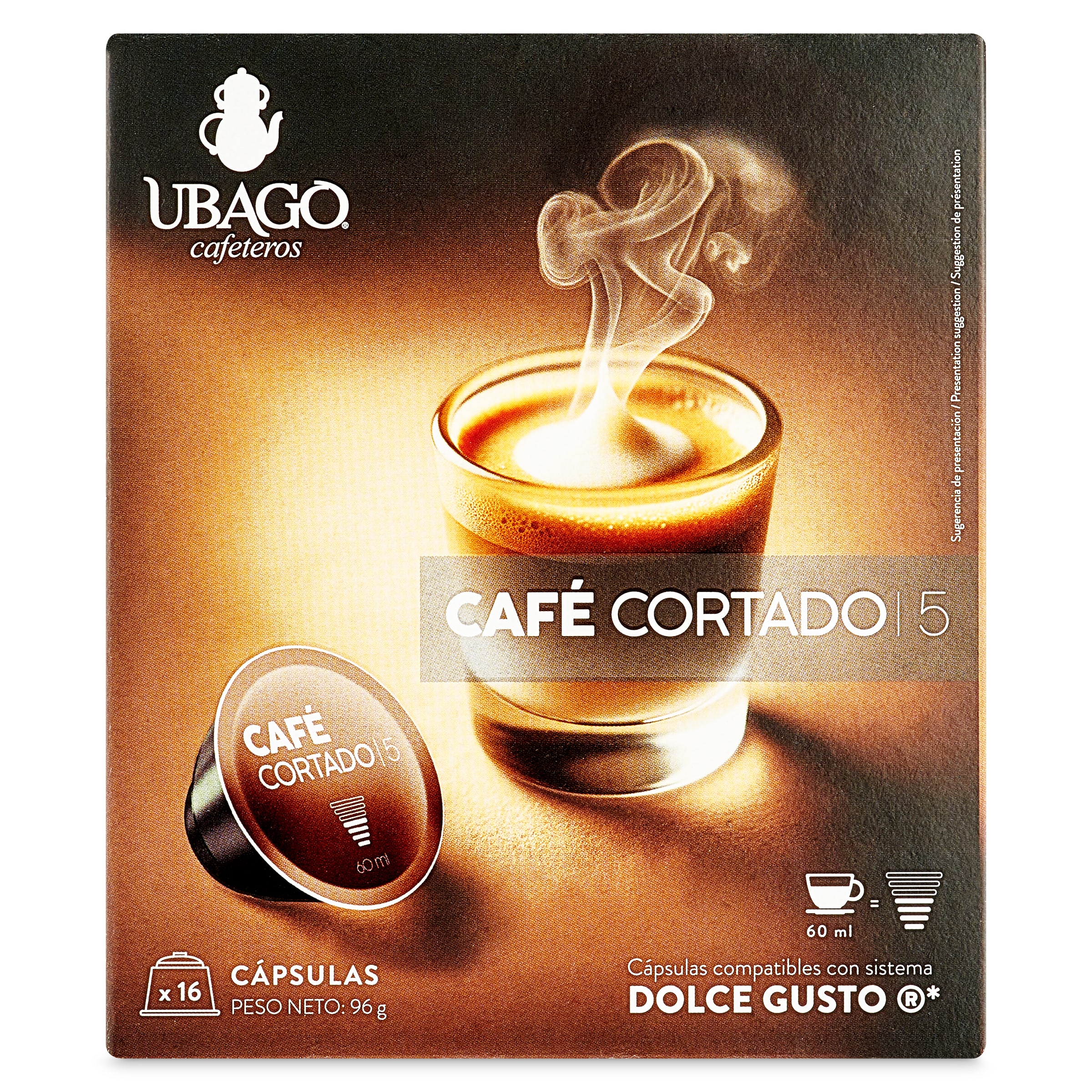 Cápsulas de café cortado Ubago 16 unidades
