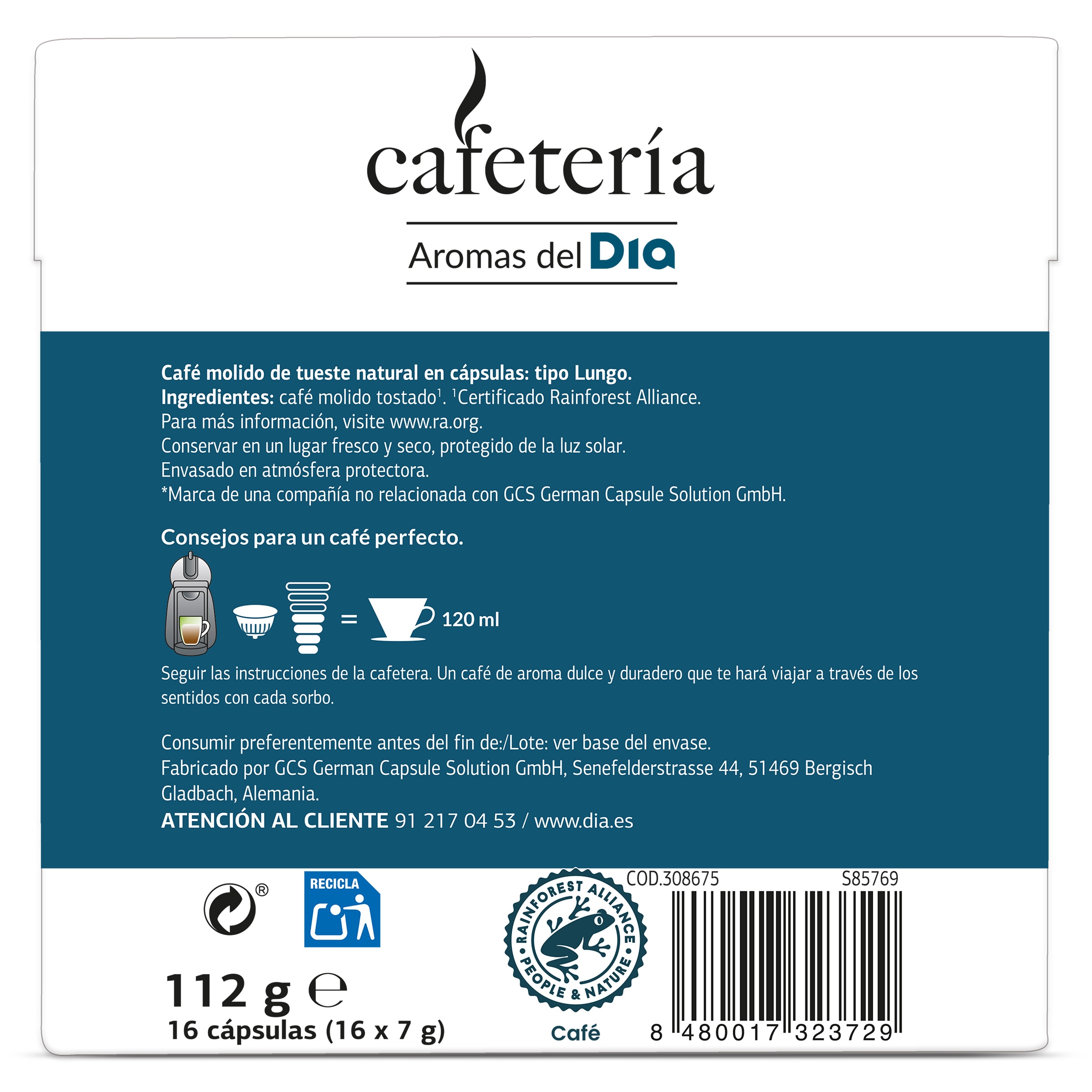 Cápsulas de café lungo Dia Cafetería 16 unidades
