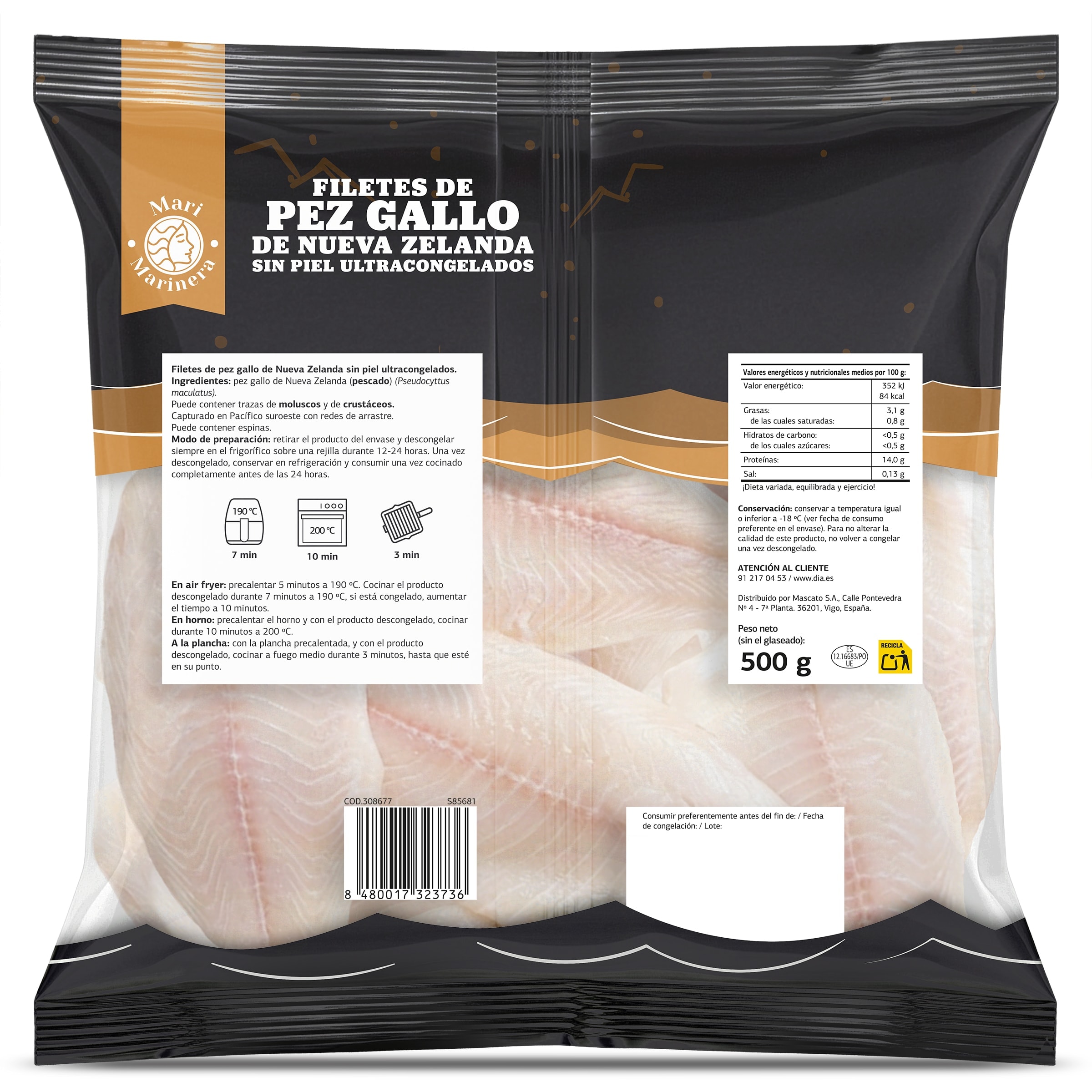 Filetes de gallo sin piel Dia Mari Marinera 500 g