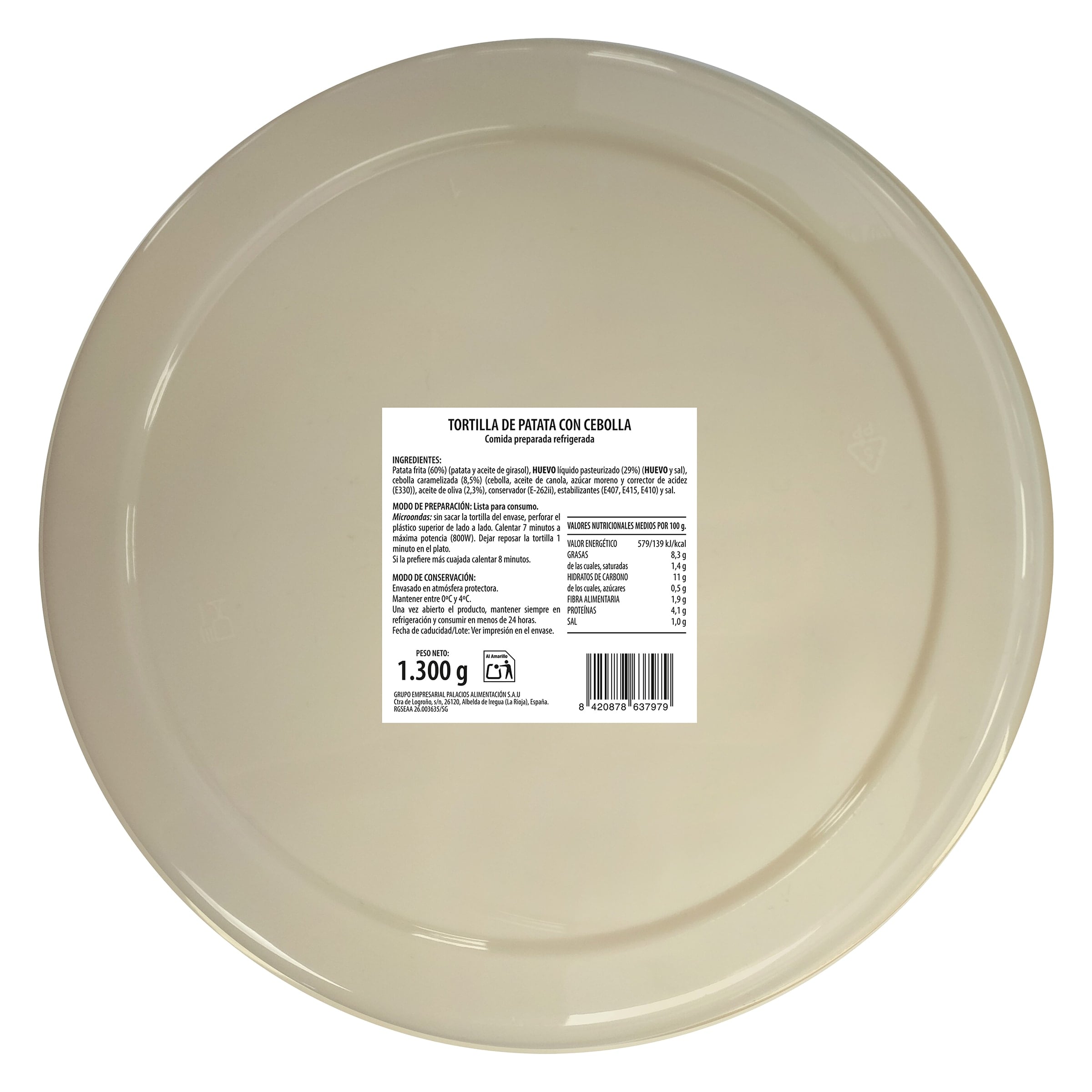 Tortilla de patata ESTILO TRADICIONAL con cebolla Selección de Dia 1,3 Kg