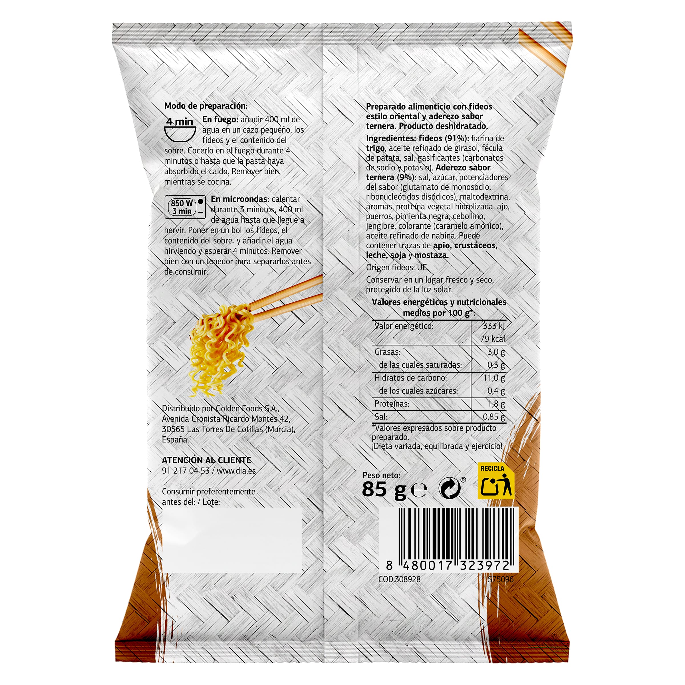 Noodles de ternera Dia Al Punto 85 g