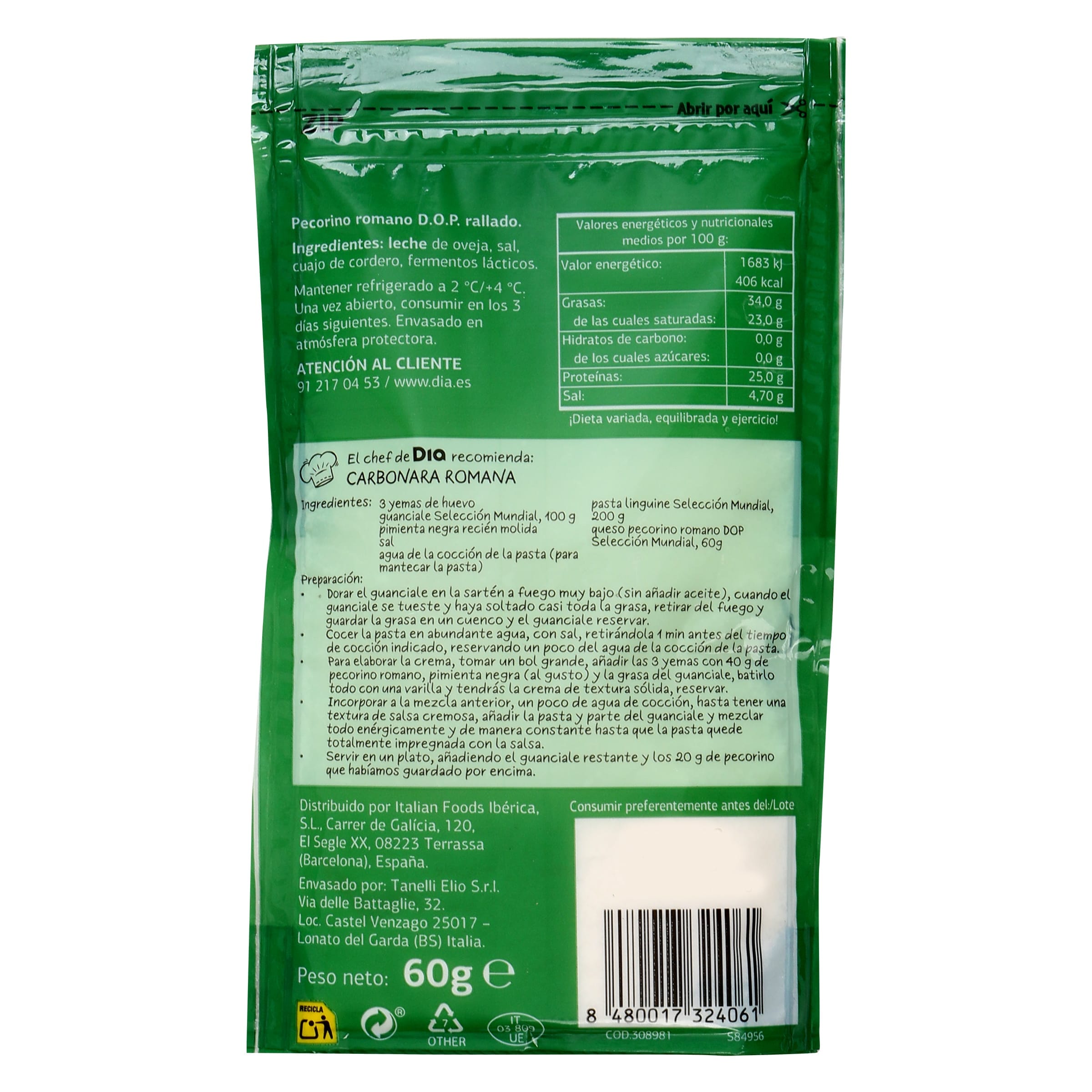 Queso rallado pecorino D.O.P Selección de Dia 60 g