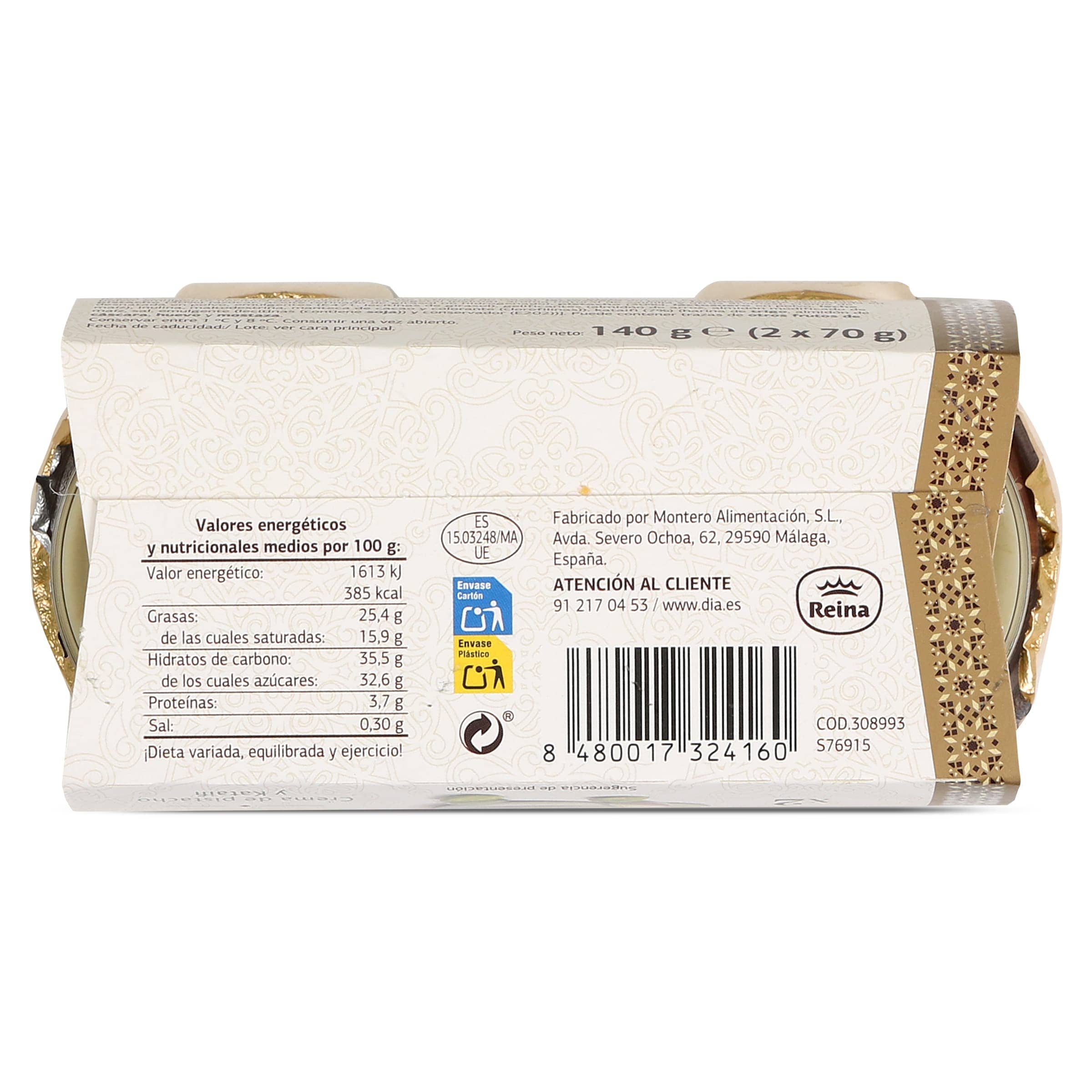 Mousse de chocolate con pistacho estilo Dubai Dia Caprichoso 2 x 70 g