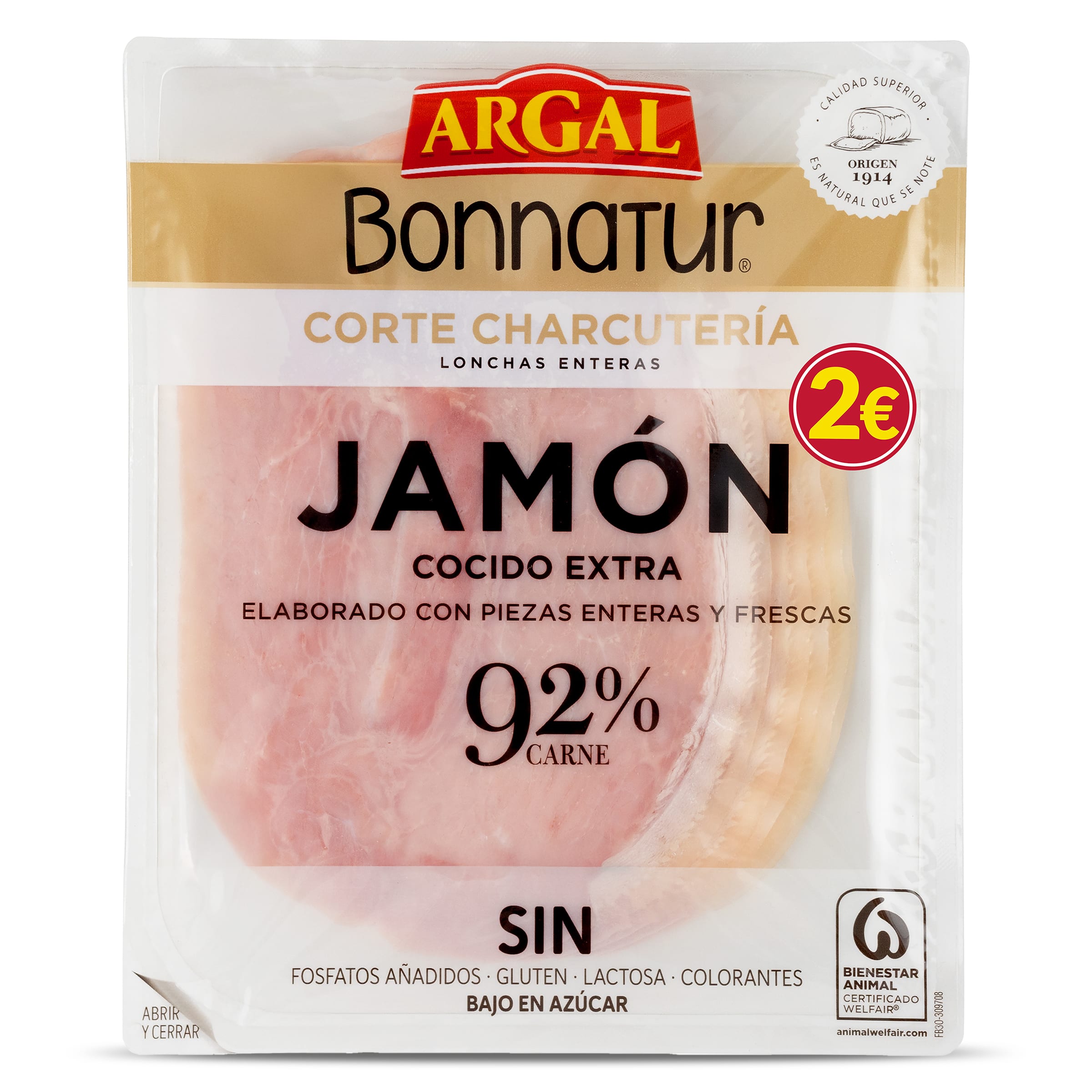 Jamón cocido extra 92% carne Bonnatur sobre 120 g