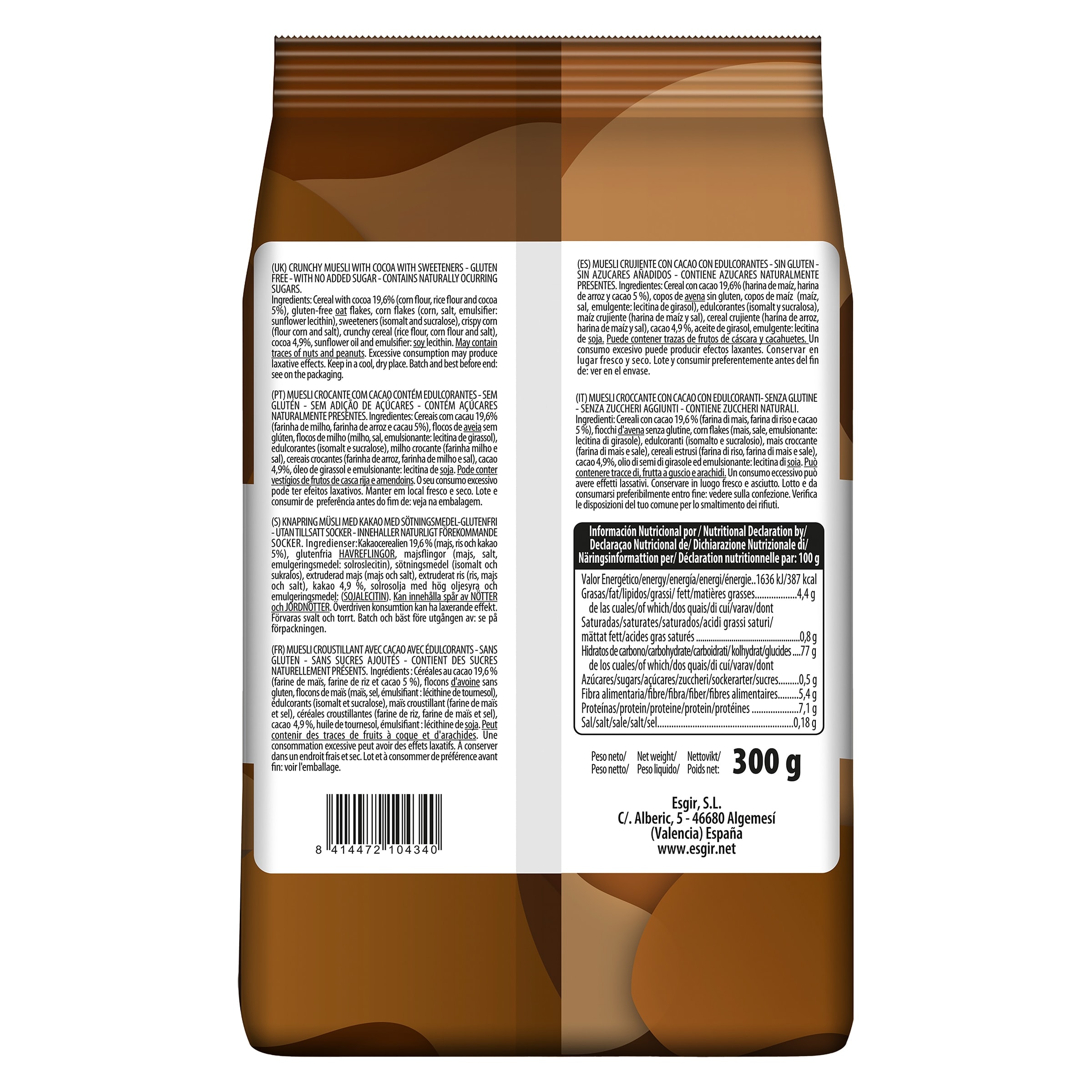 Muesli crujiente con cacao sin gluten Esgir 300 g