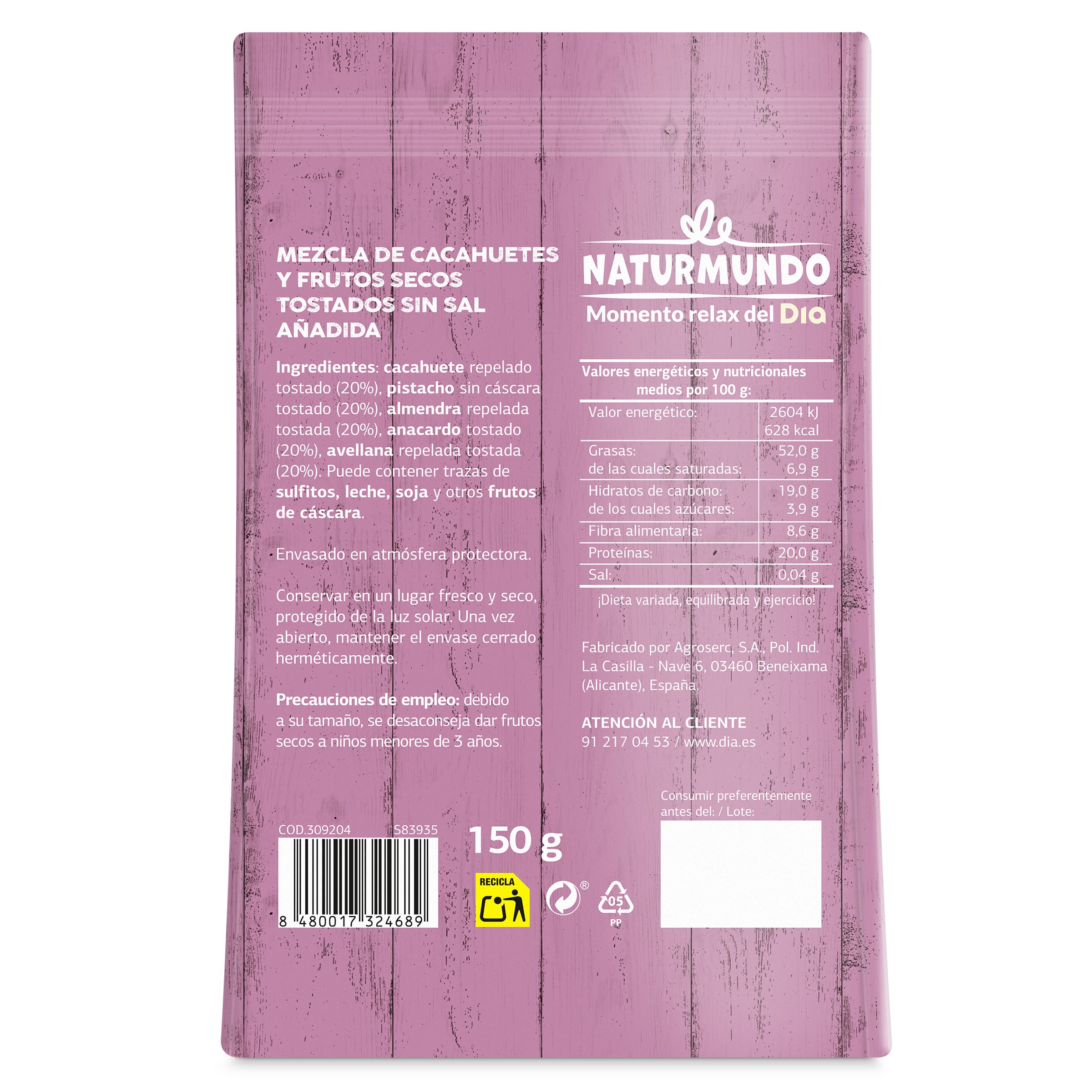 Mix de frutos secos tostados sin sal añadida Dia Naturmundo 150 g