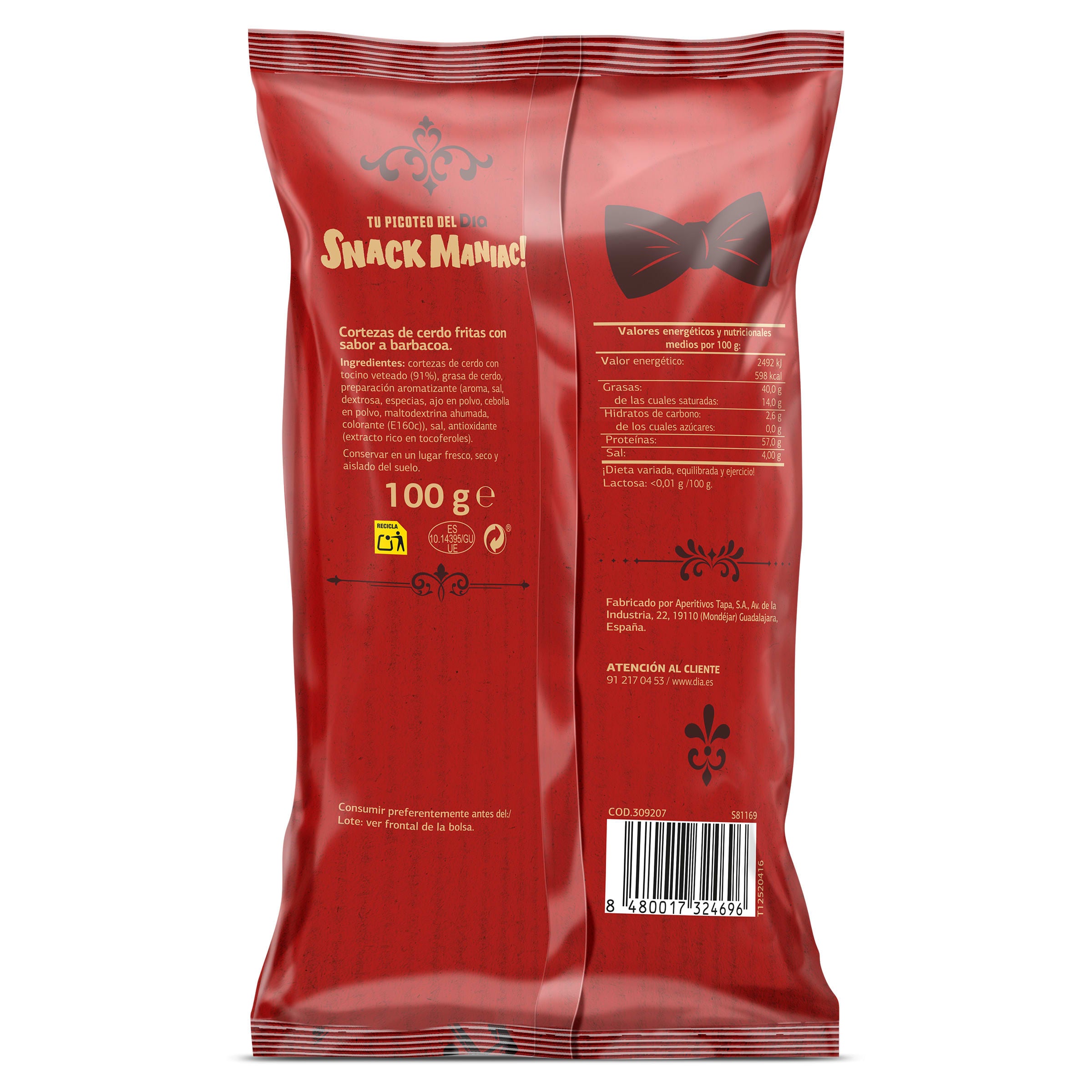 Torreznos sabor barbacoa Dia Snack Maniac 100 g