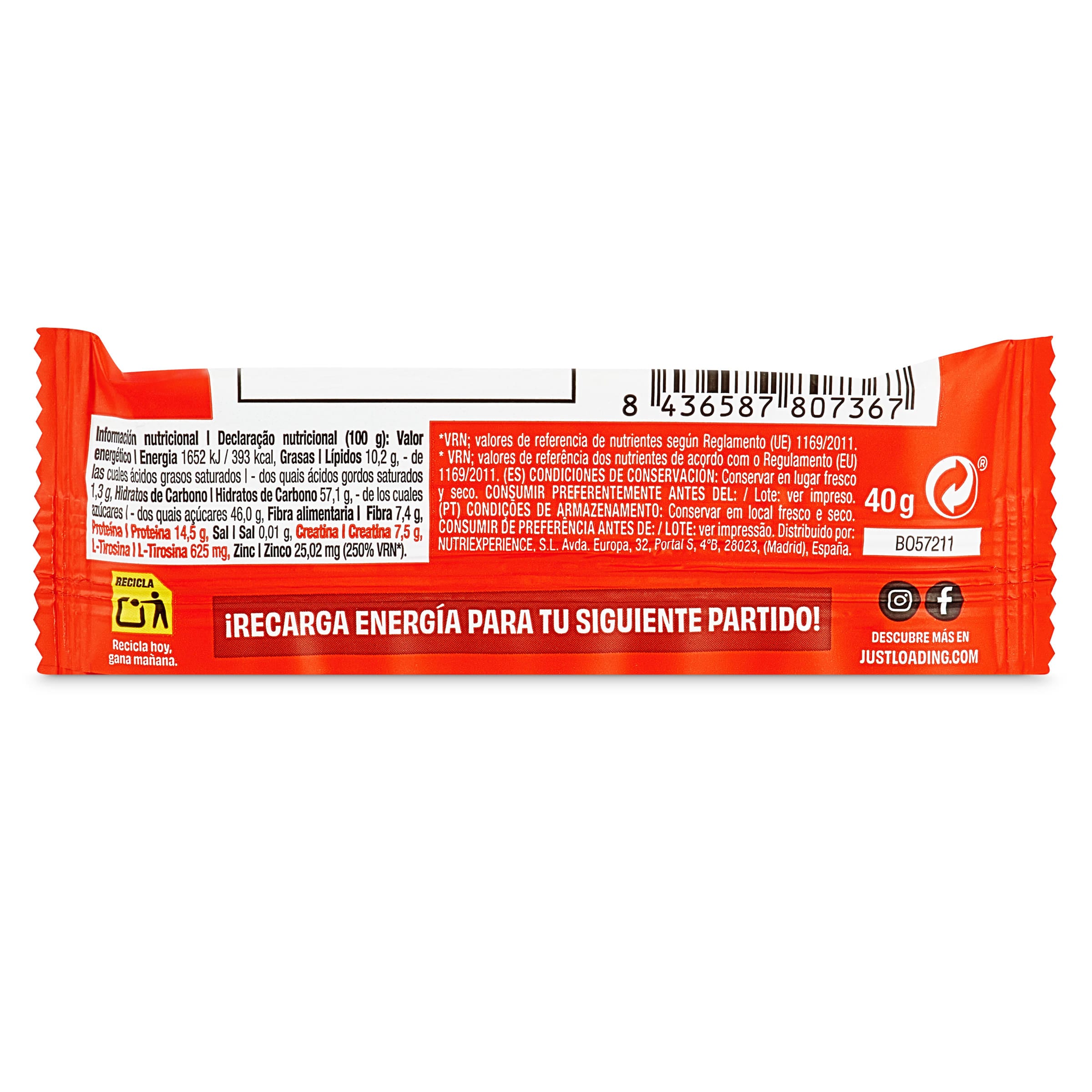 Barrita energética sabor cacahuete con creatina Just loading 40 g