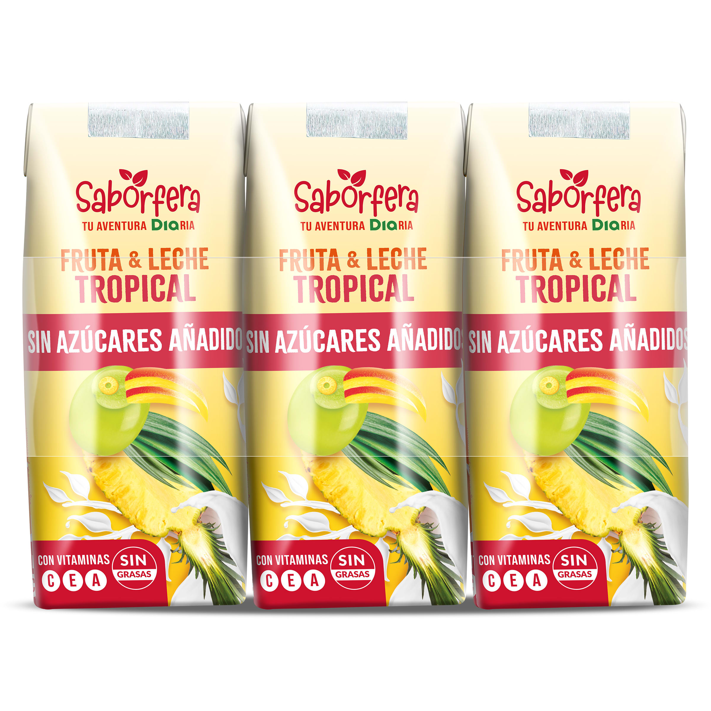 Bebida de fruta y leche tropical sin azúcar añadido Dia Saborfera 3 x 330 ml
