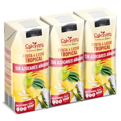 Bebida de fruta y leche tropical sin azúcar añadido Dia Saborfera 3 x 330 ml-0