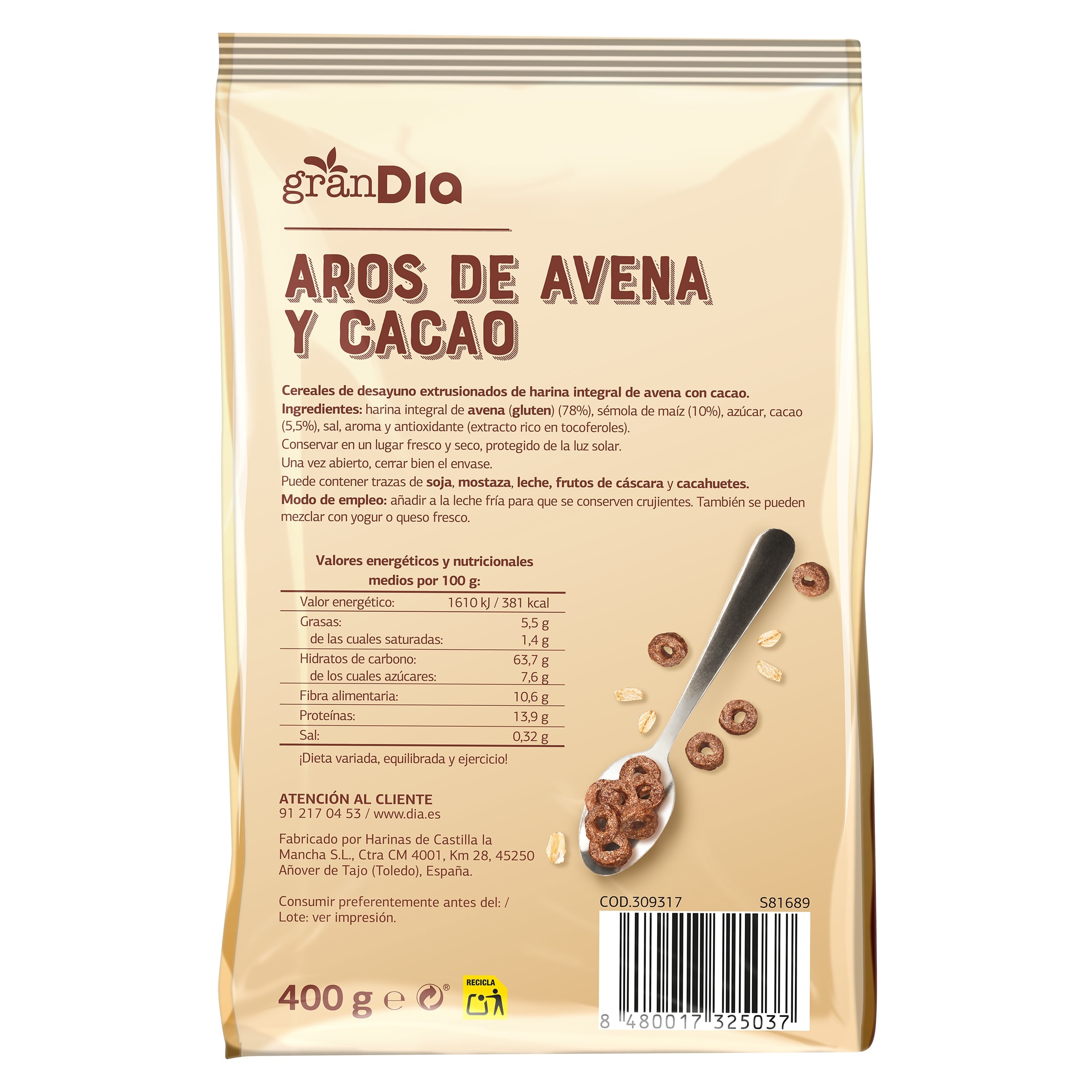 Aros de avena y cacao Gran Dia 400 g