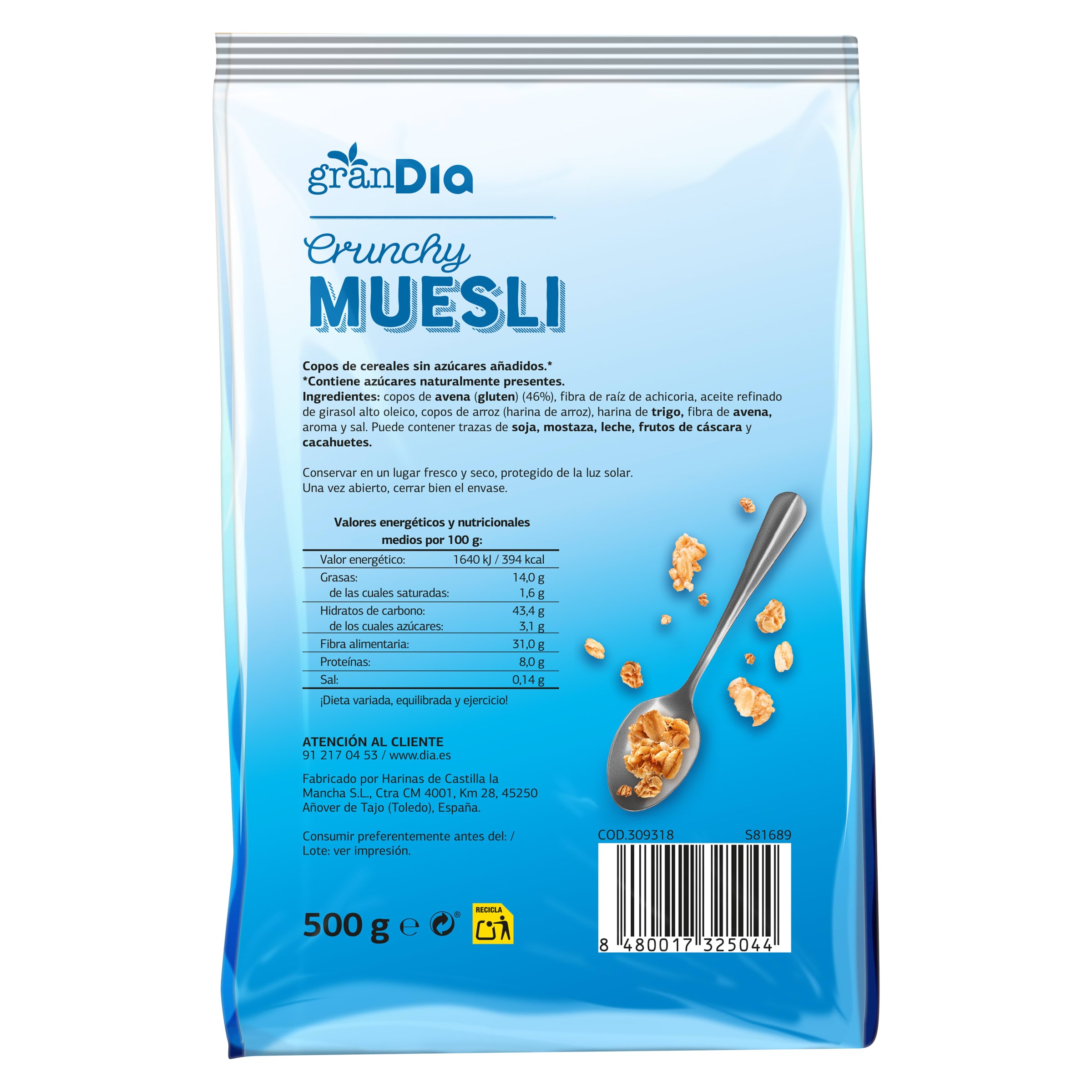 Crunchy muesli 0% azucares añadidos Gran Dia 500 g