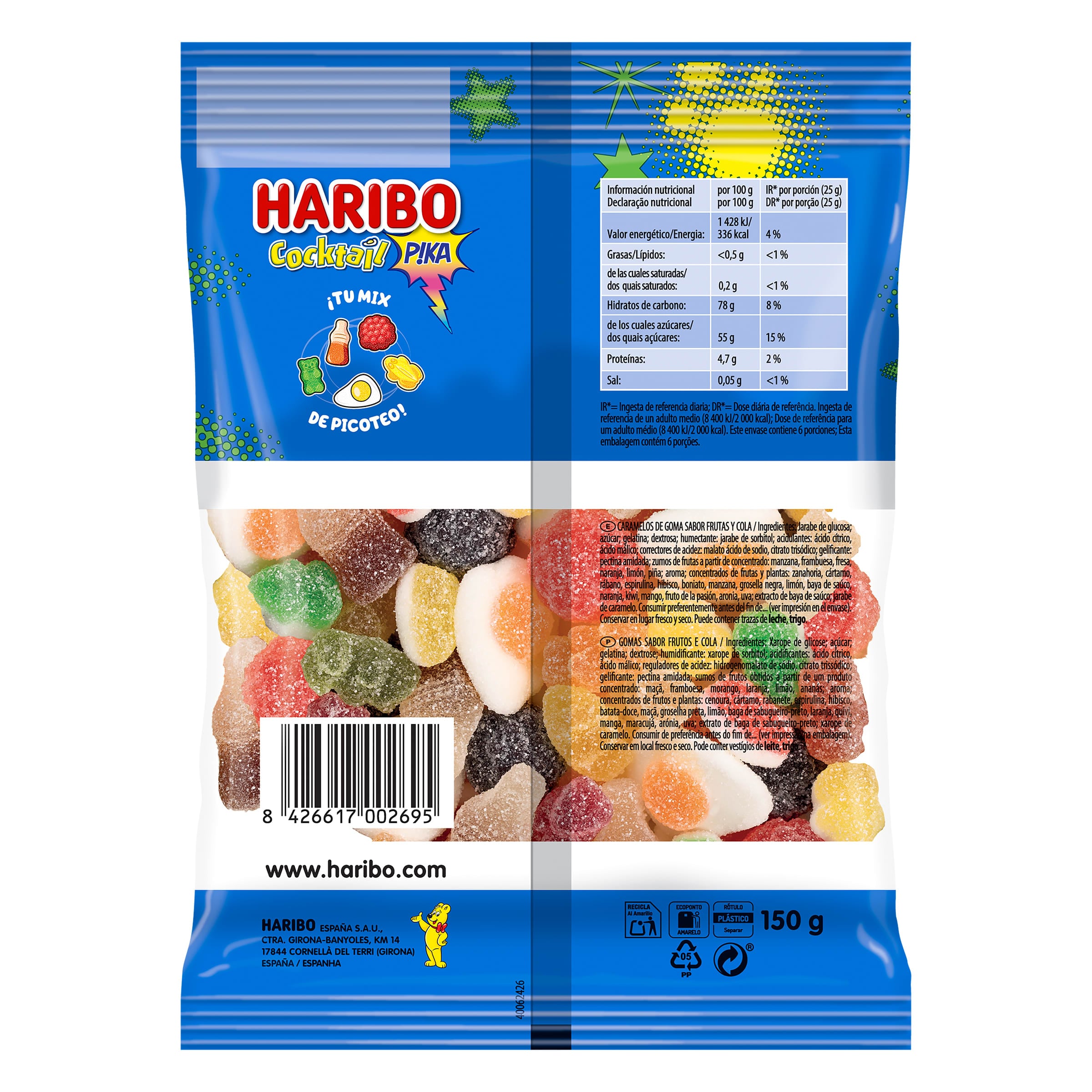 Golosinas cocktail pika Haribo 150 g