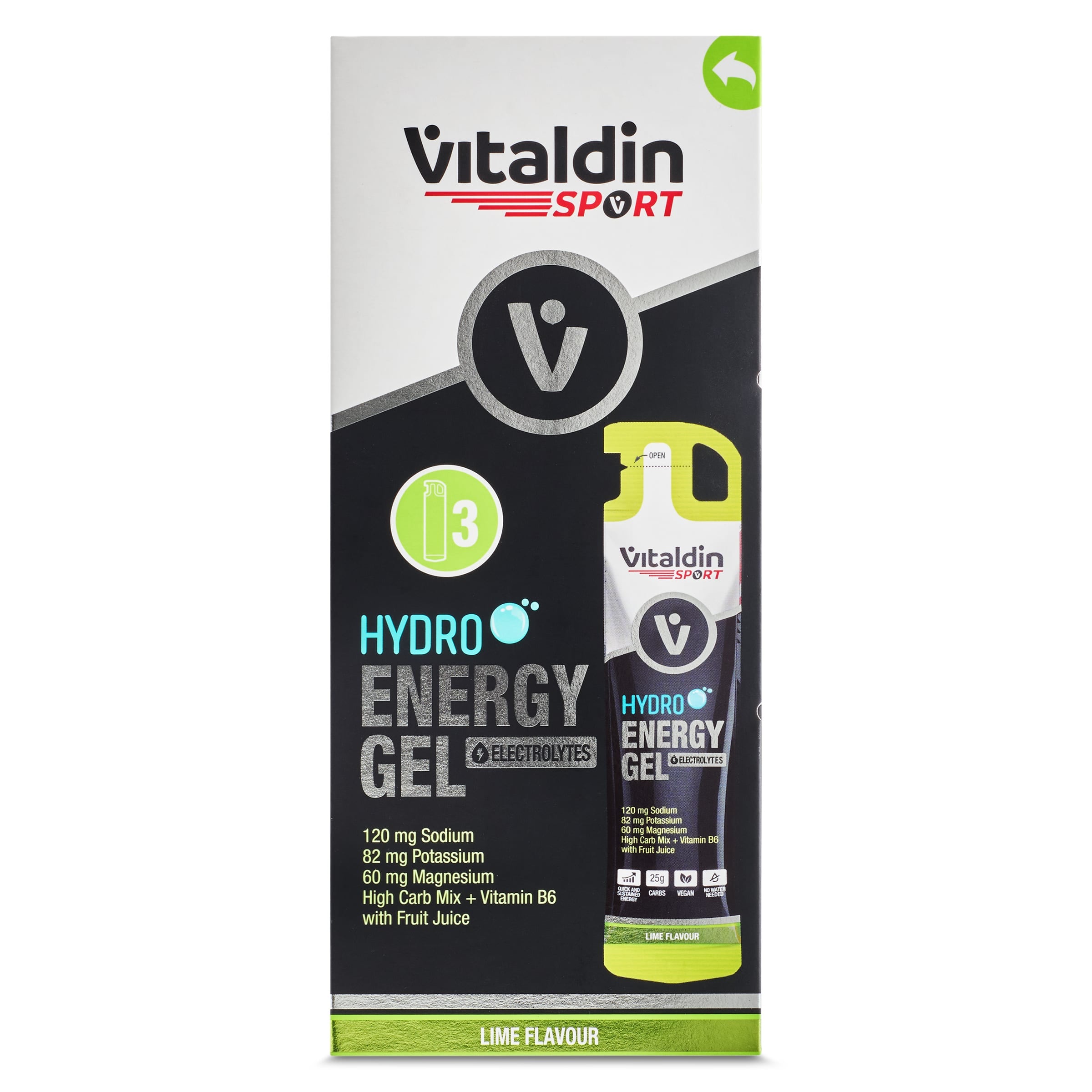 Gel energético con electrolitos sabor lima Vitaldin 3 x 55 ml