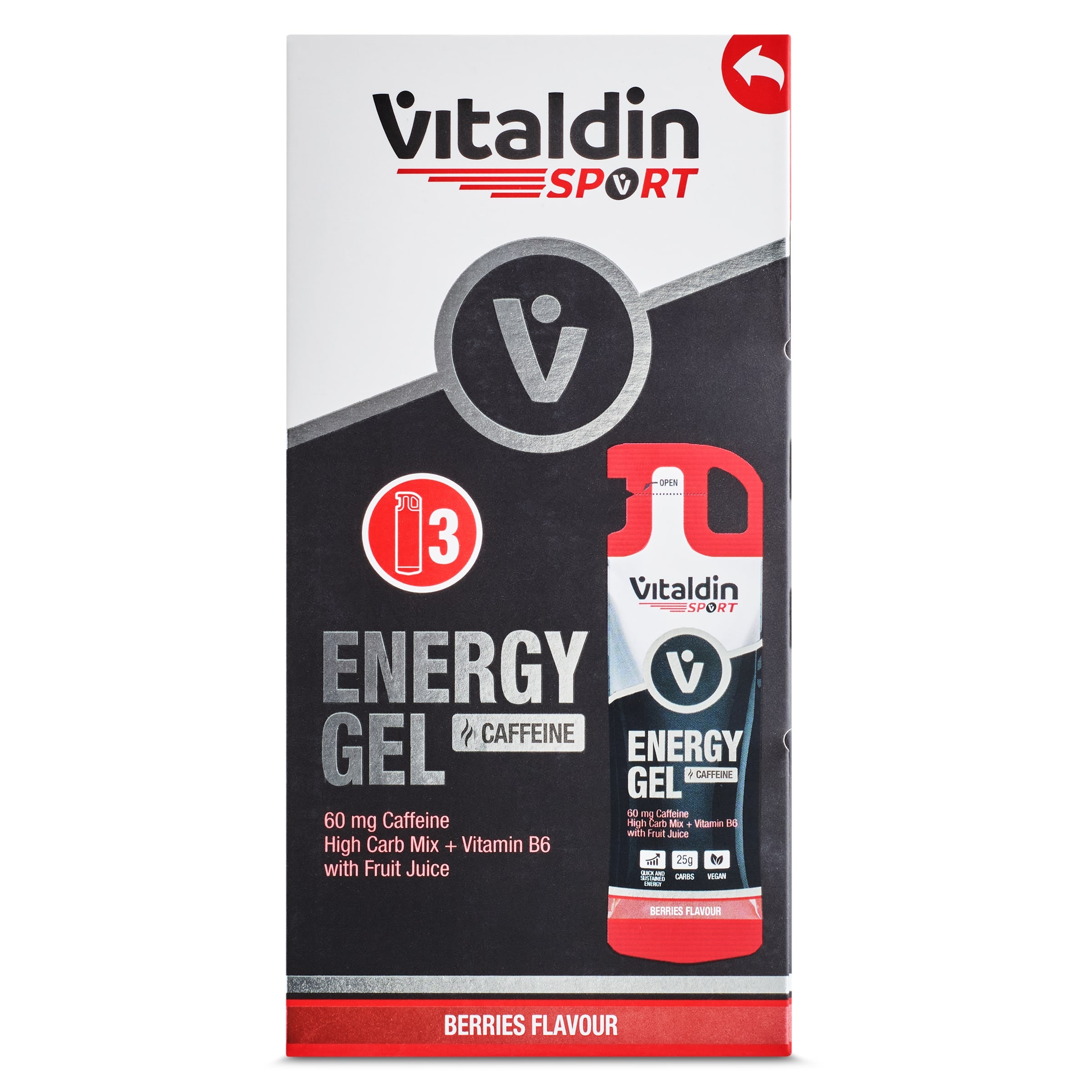 Gel energético cafeína sabor frutos del bosque Vitaldin 3 x 40 g