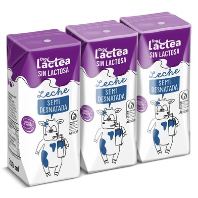 Leche semidesnatada sin lactosa Dia Láctea 3 x 200 ml-0