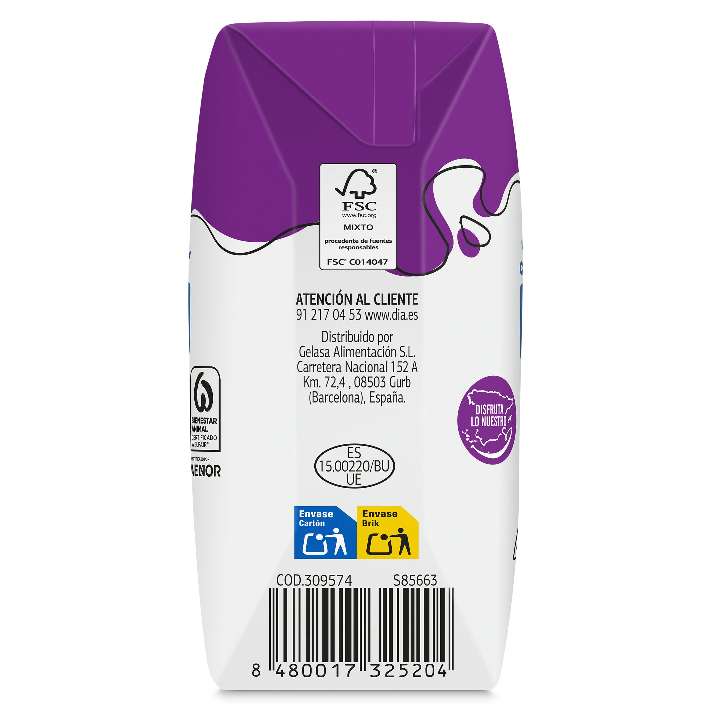 Leche semidesnatada sin lactosa Dia Láctea 3 x 200 ml