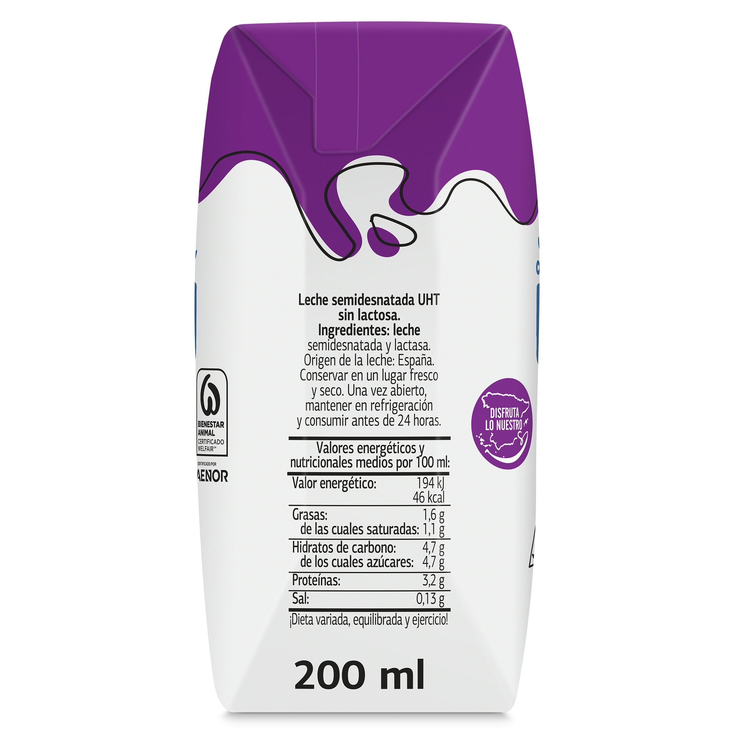 Leche semidesnatada sin lactosa Dia Láctea 3 x 200 ml