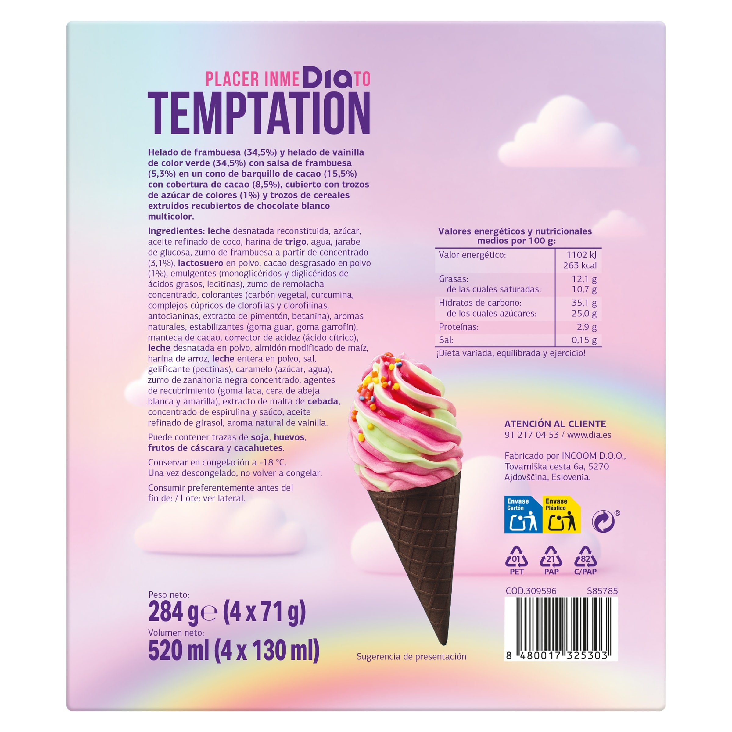 Conos arcoiris Dia Temptation 4 x 71 g