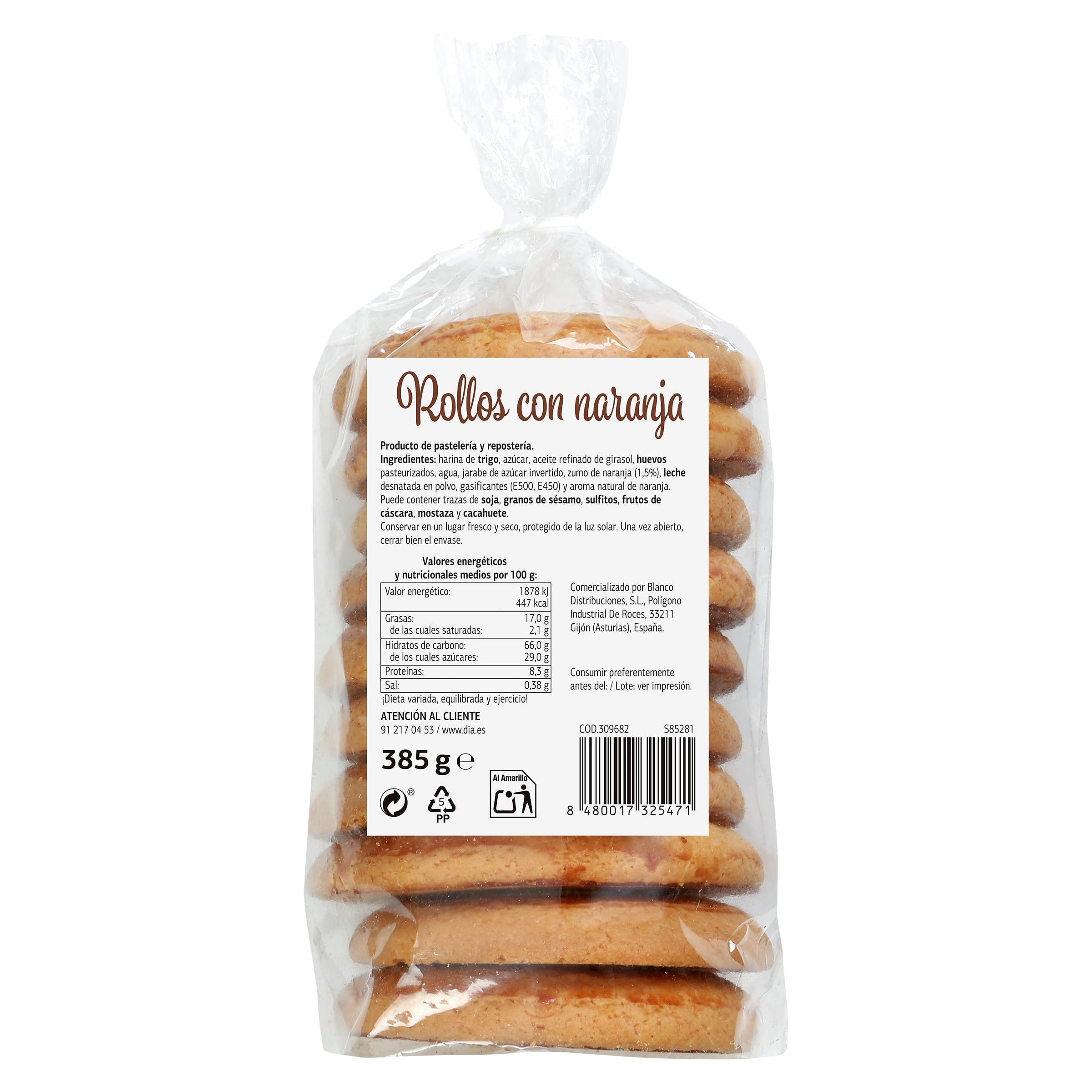 Rollos de naranja El Molino de Dia 385 g