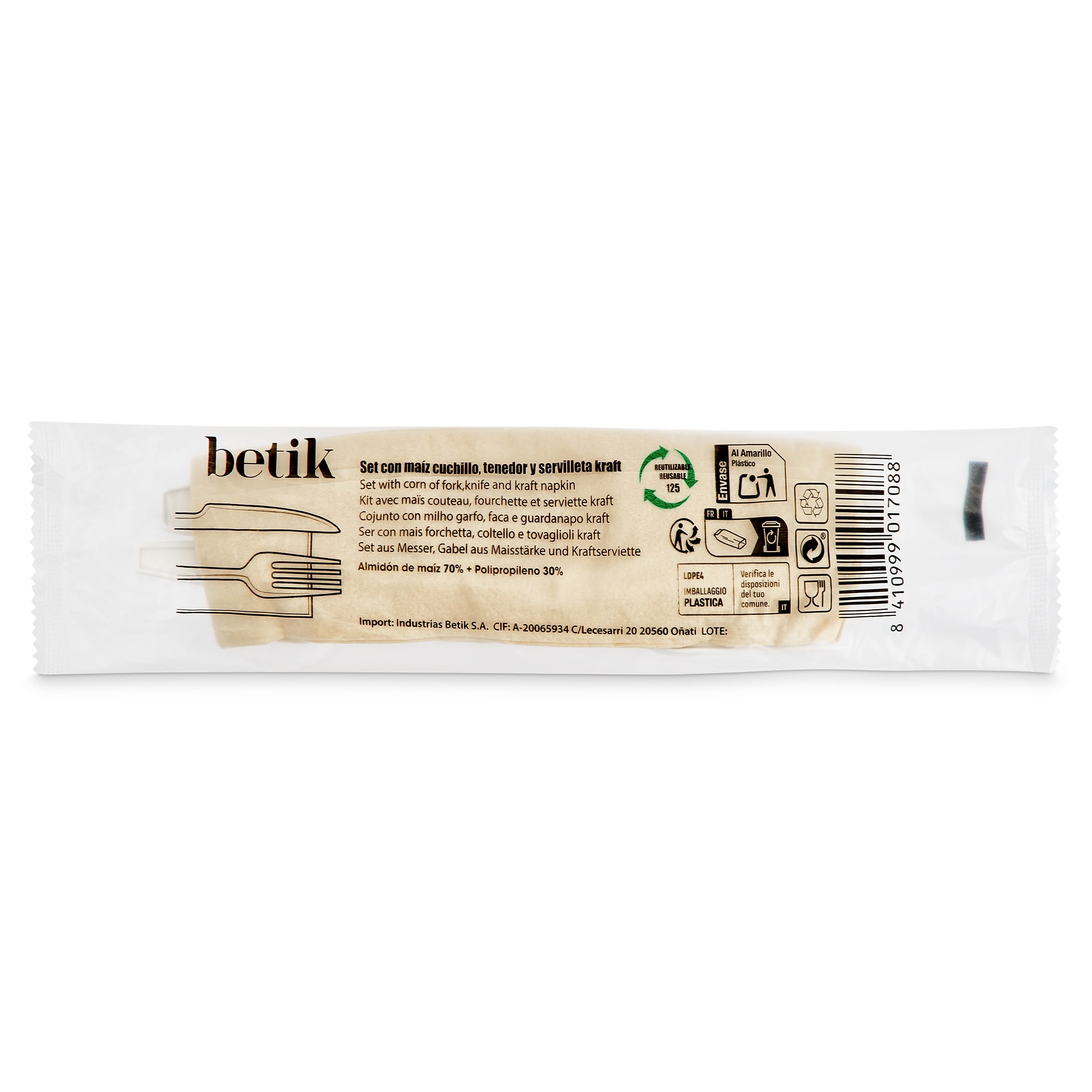 Set de tenedor, cuchillo y servilleta Betik 1 unidad