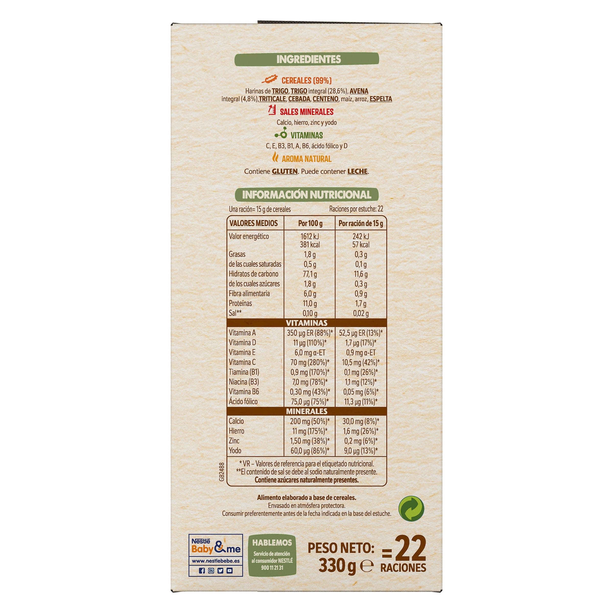 Papilla de 8 cereales doble 0% Nestlé 330 g