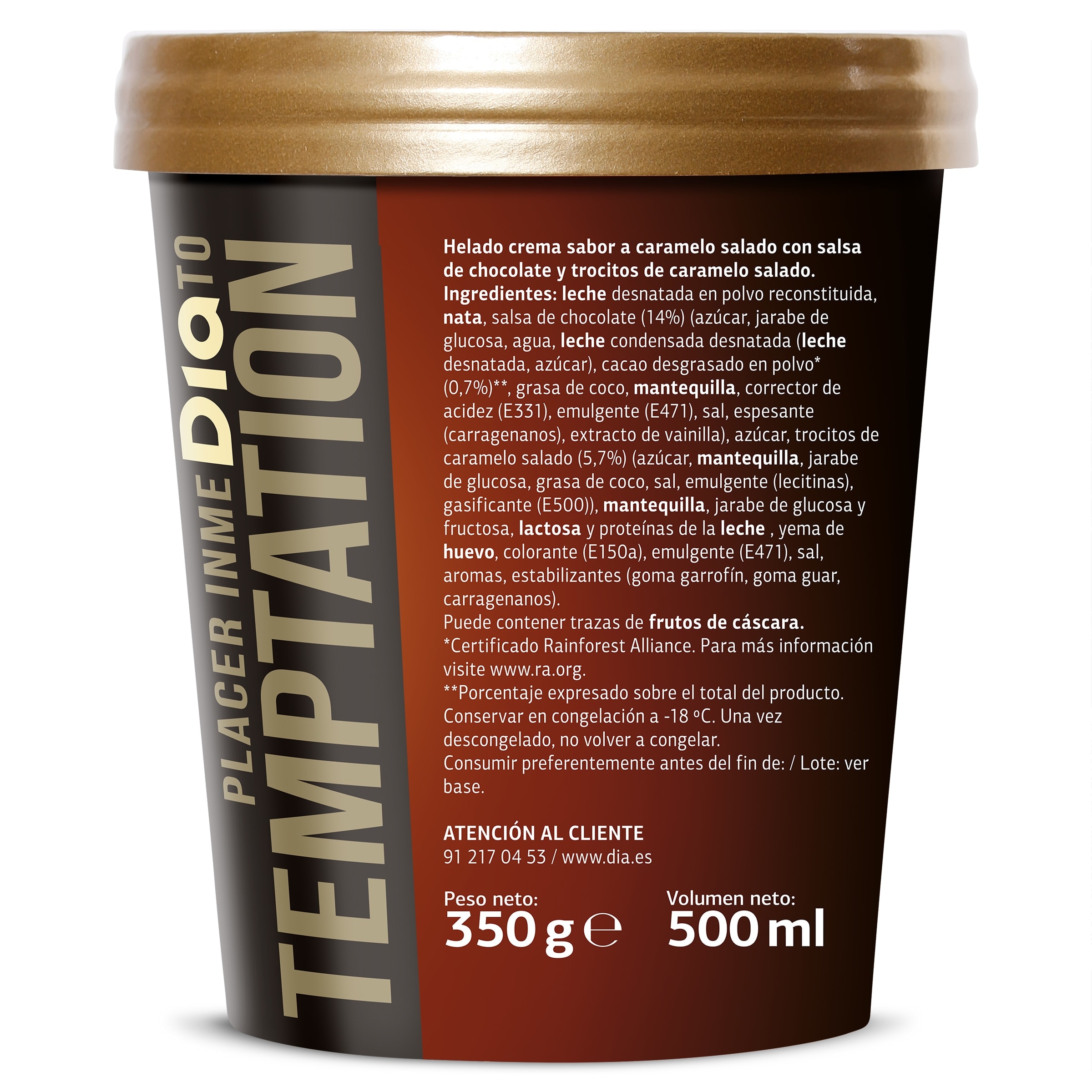 Tarrina de crunchy salted caramel y chocolate Dia Temptation 350 g