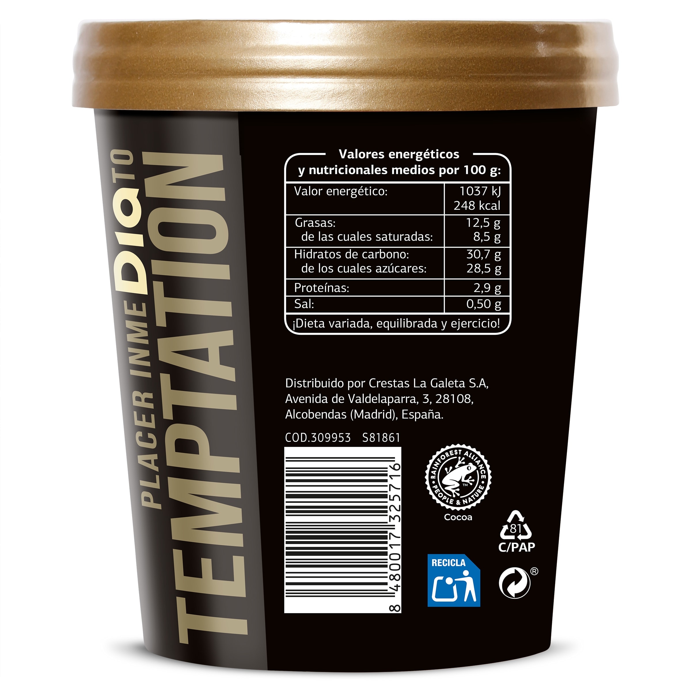 Tarrina de crunchy salted caramel y chocolate Dia Temptation 350 g