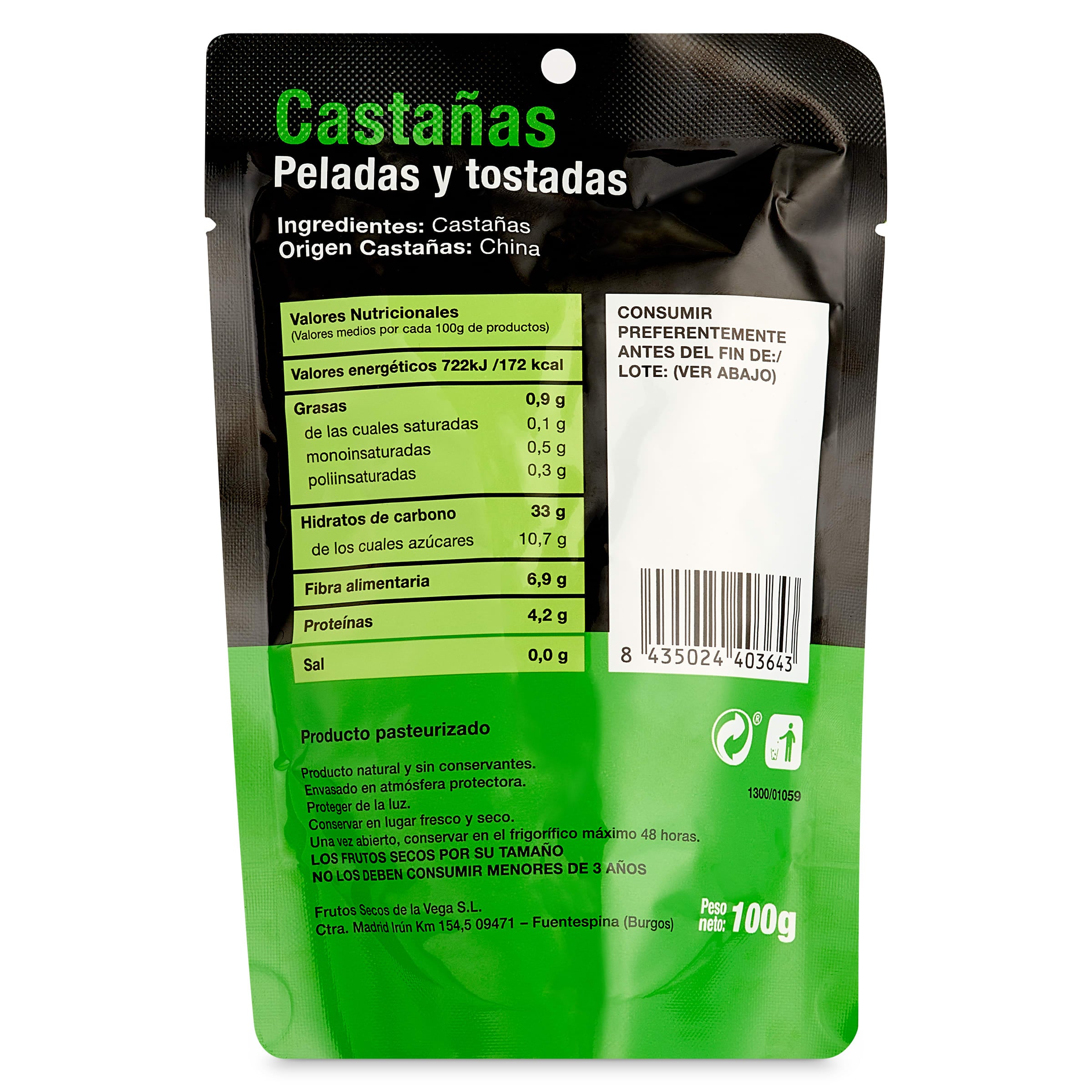 Castañas peladas y tostadas Dlu Nature 100 g