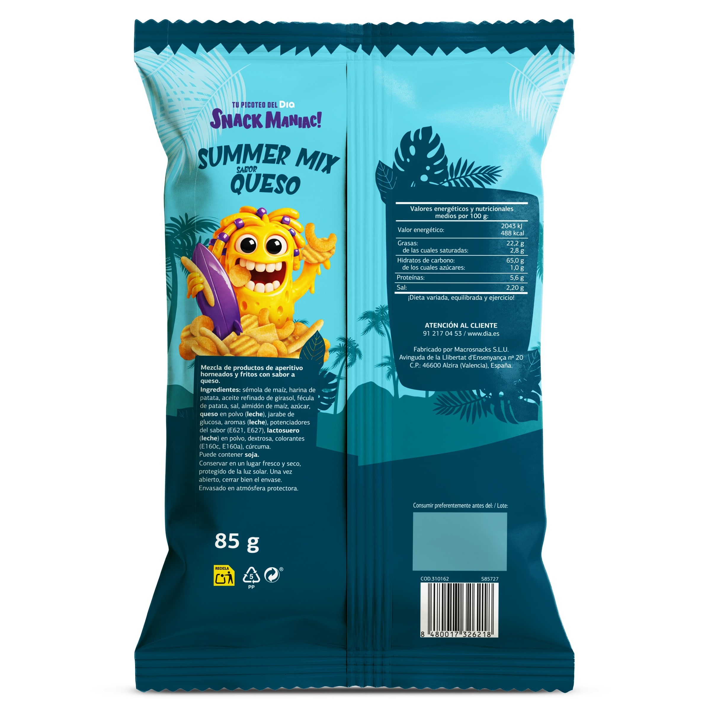 Summer mix sabor queso Dia Snack Maniac 85 g