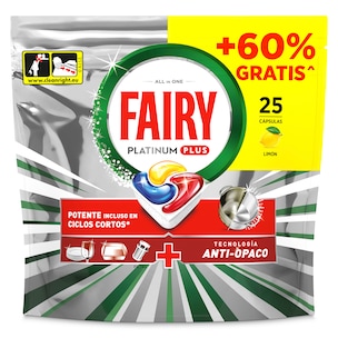 Pastillas lavavajillas platinium plus Fairy 25 unidades