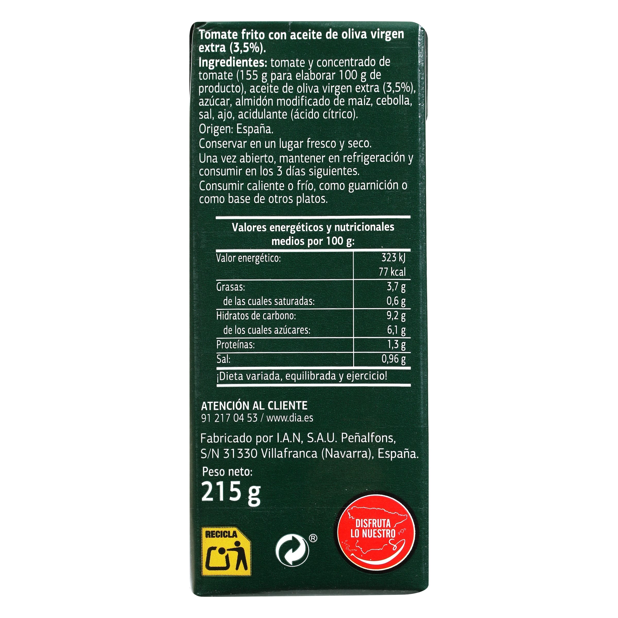 Tomate frito con aceite de oliva Dia Vegecampo 3 x 215 g