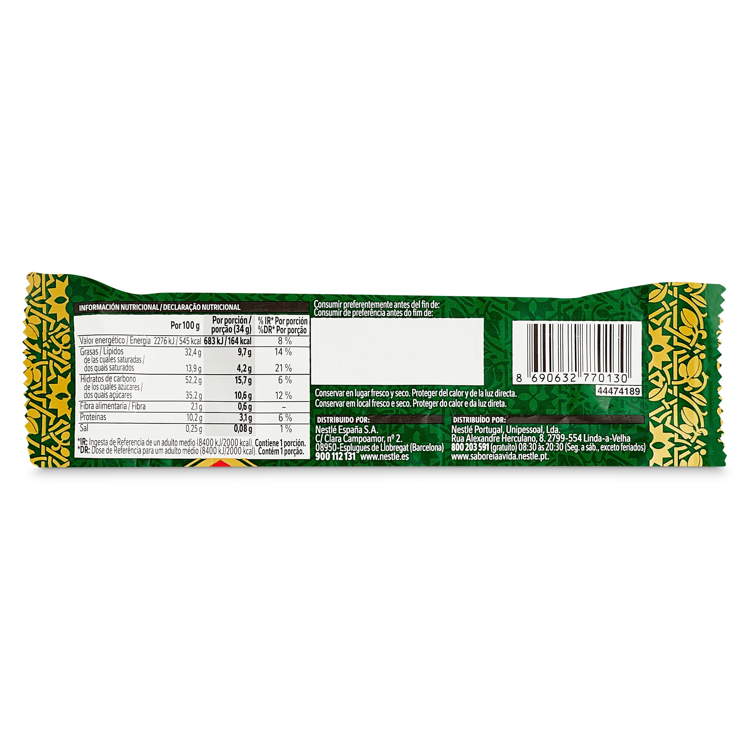 Barrita de chocolate con pistacho Nestlé 30 g